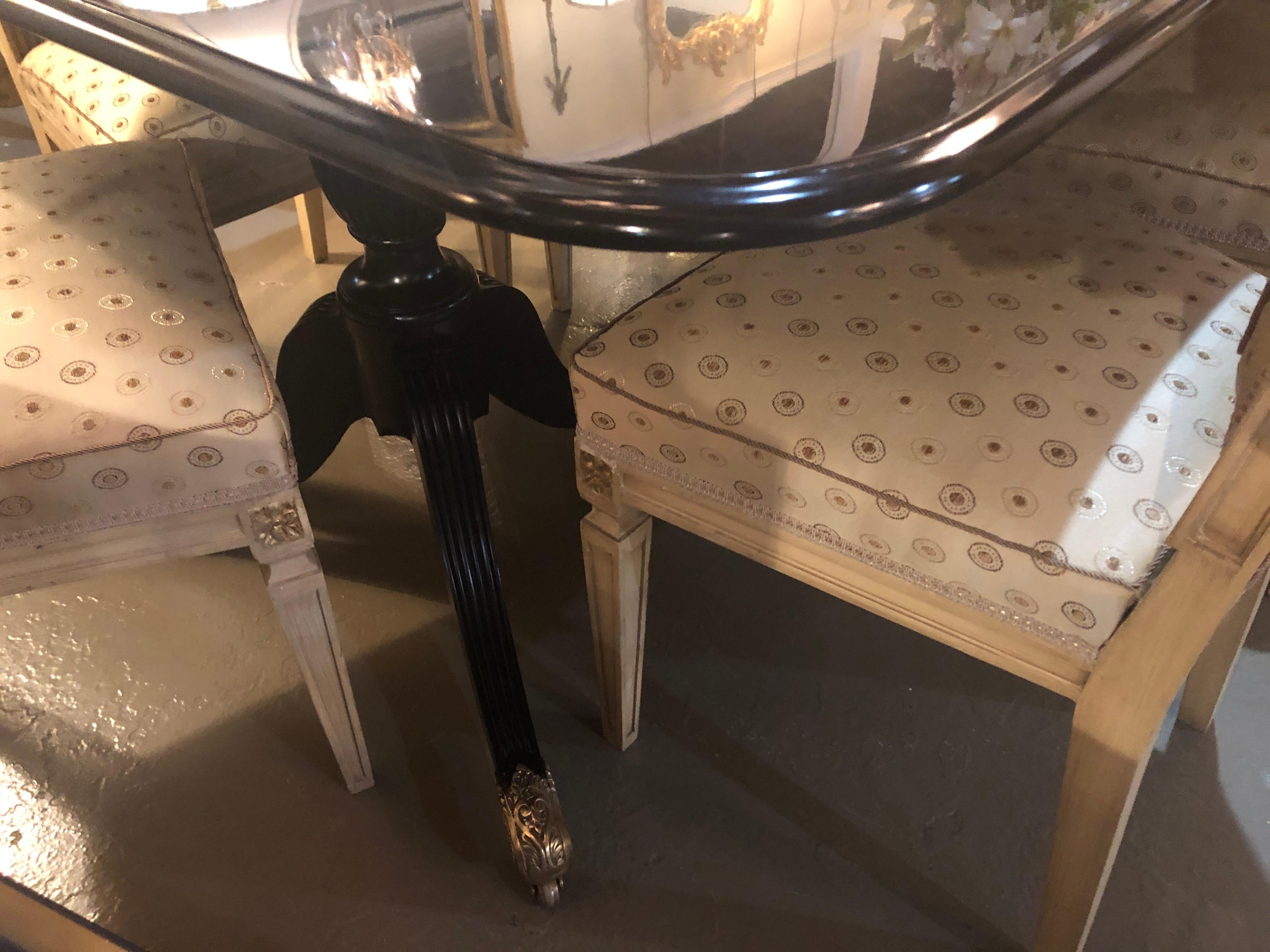 Wood Triple Pedestal circa 1920s Ebony Dining Table in the Manner of Maison Jansen
