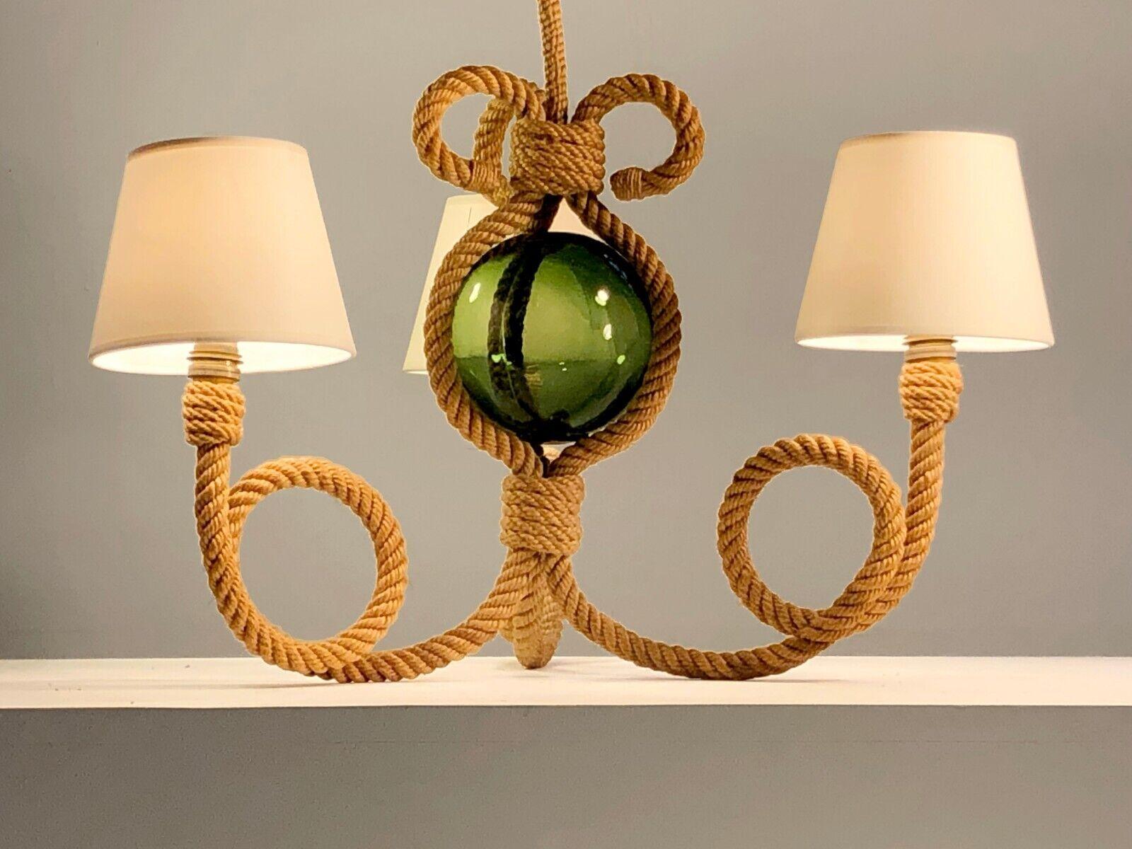French Triple Rope Arm Chandelier by Adrien Audoux & Frida Minet & Biot Glass