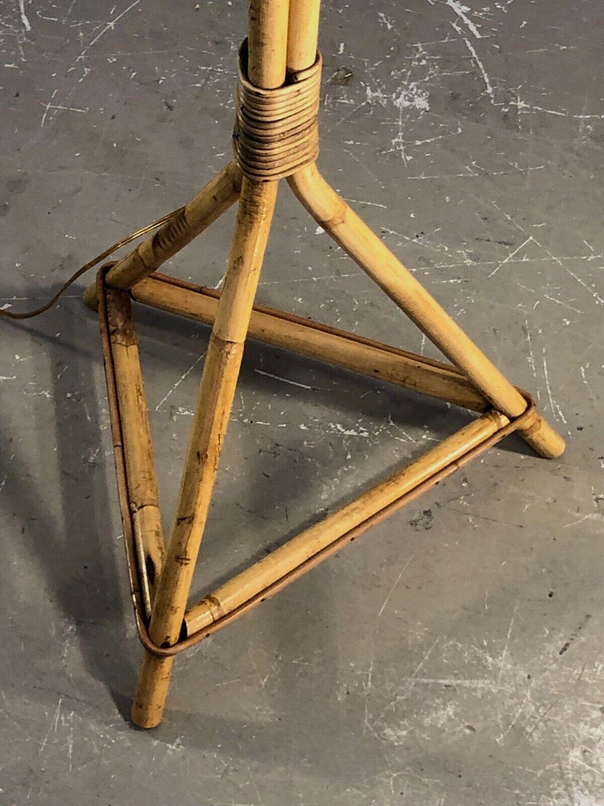 French A MODERNIST TRIPOD Bamboo FLOOR LAMP, AUDOUX-MINNET & SOGNOT Style, France 1950 For Sale