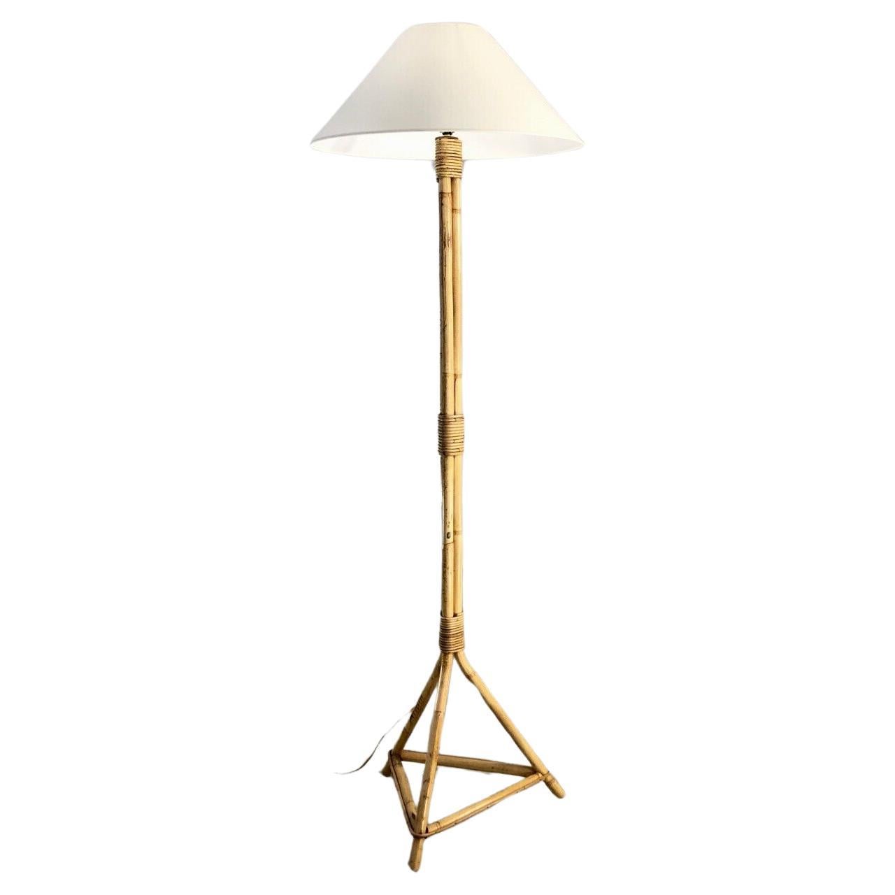 A MODERNIST TRIPOD Bamboo FLOOR LAMP, AUDOUX-MINNET & SOGNOT Style, France 1950 For Sale