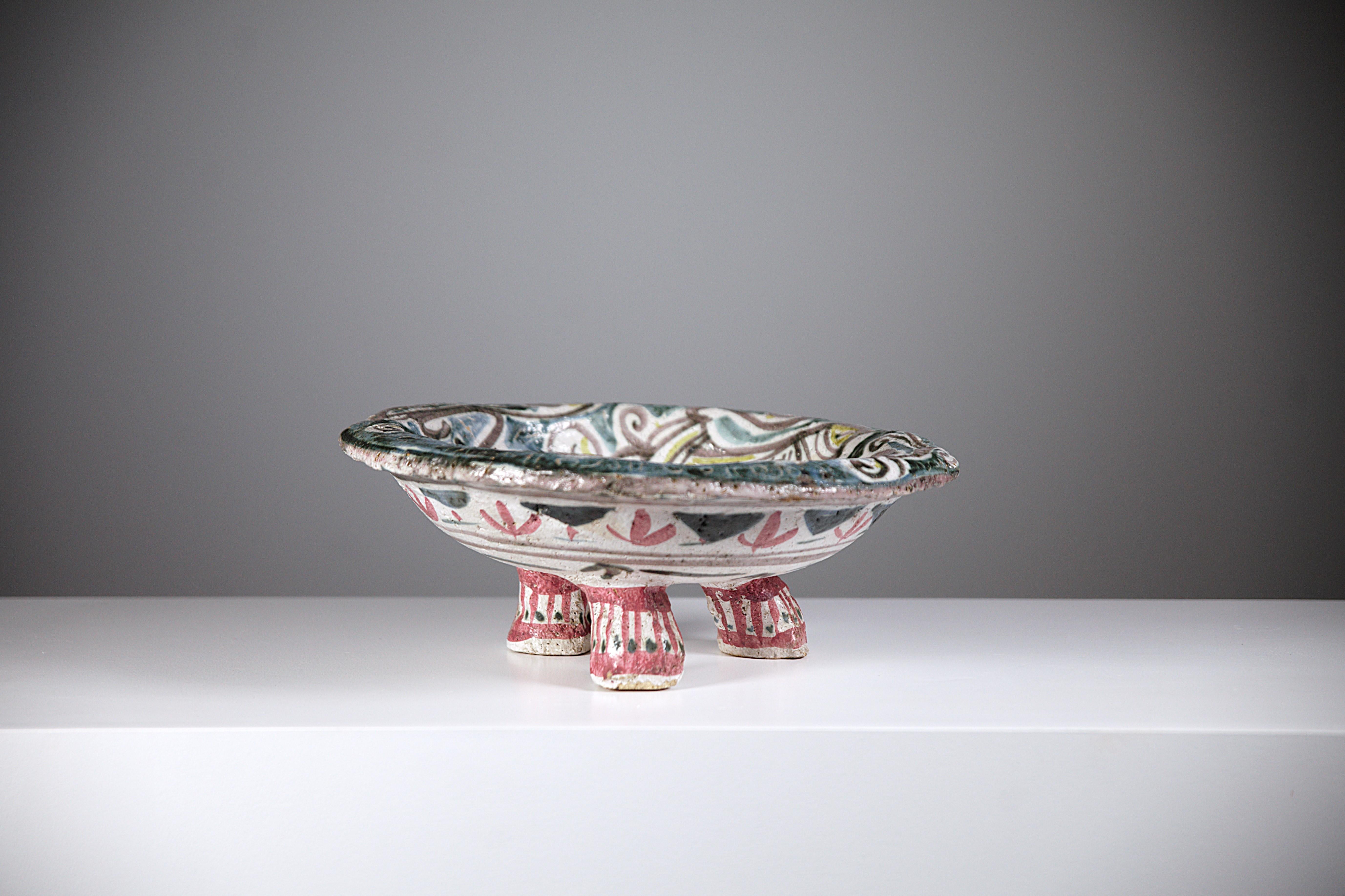 A Tripod Ceramic Bowl by François Goalec Brittany France 1960s For Sale 8