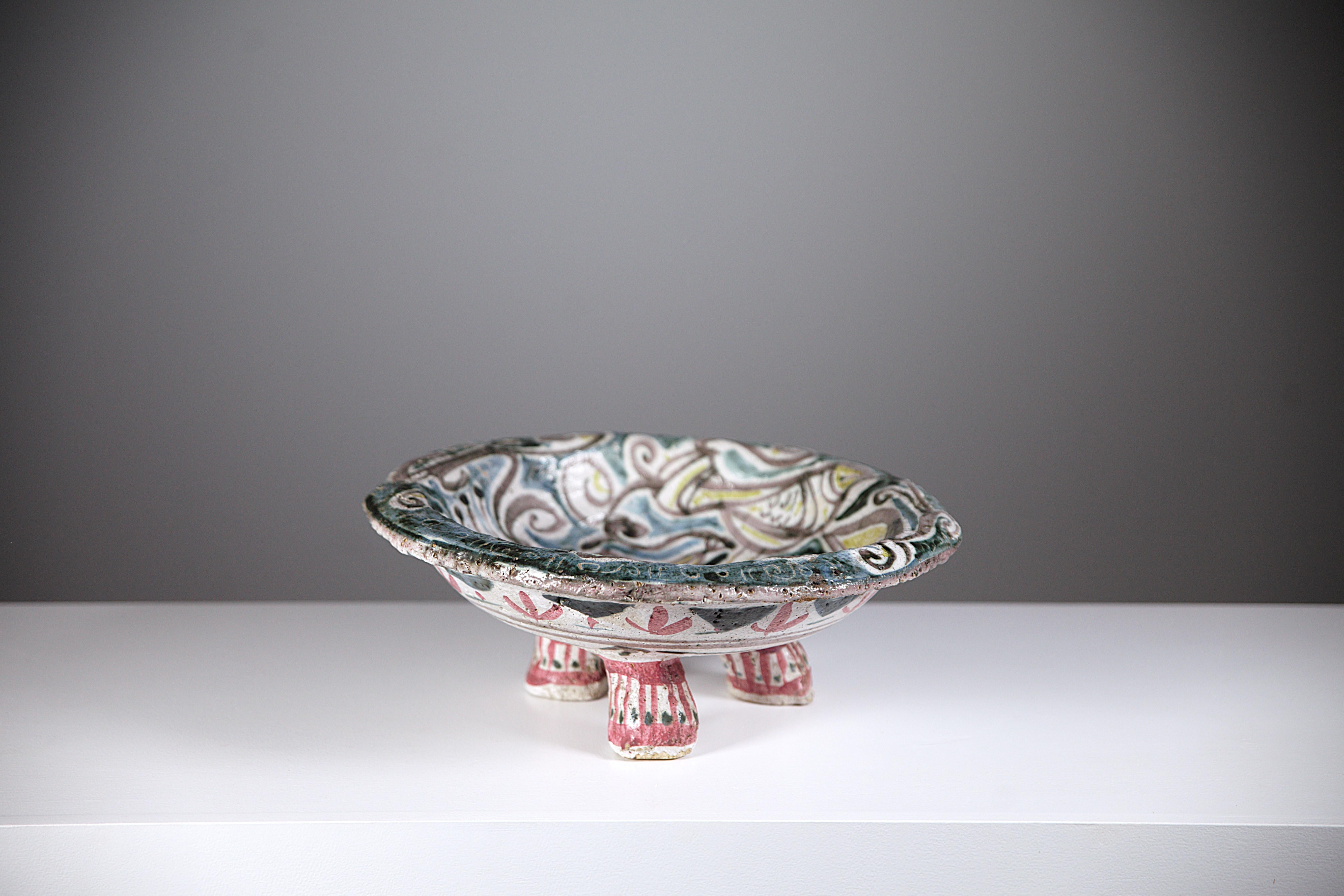 A Tripod Ceramic Bowl by François Goalec Brittany France 1960s For Sale 9