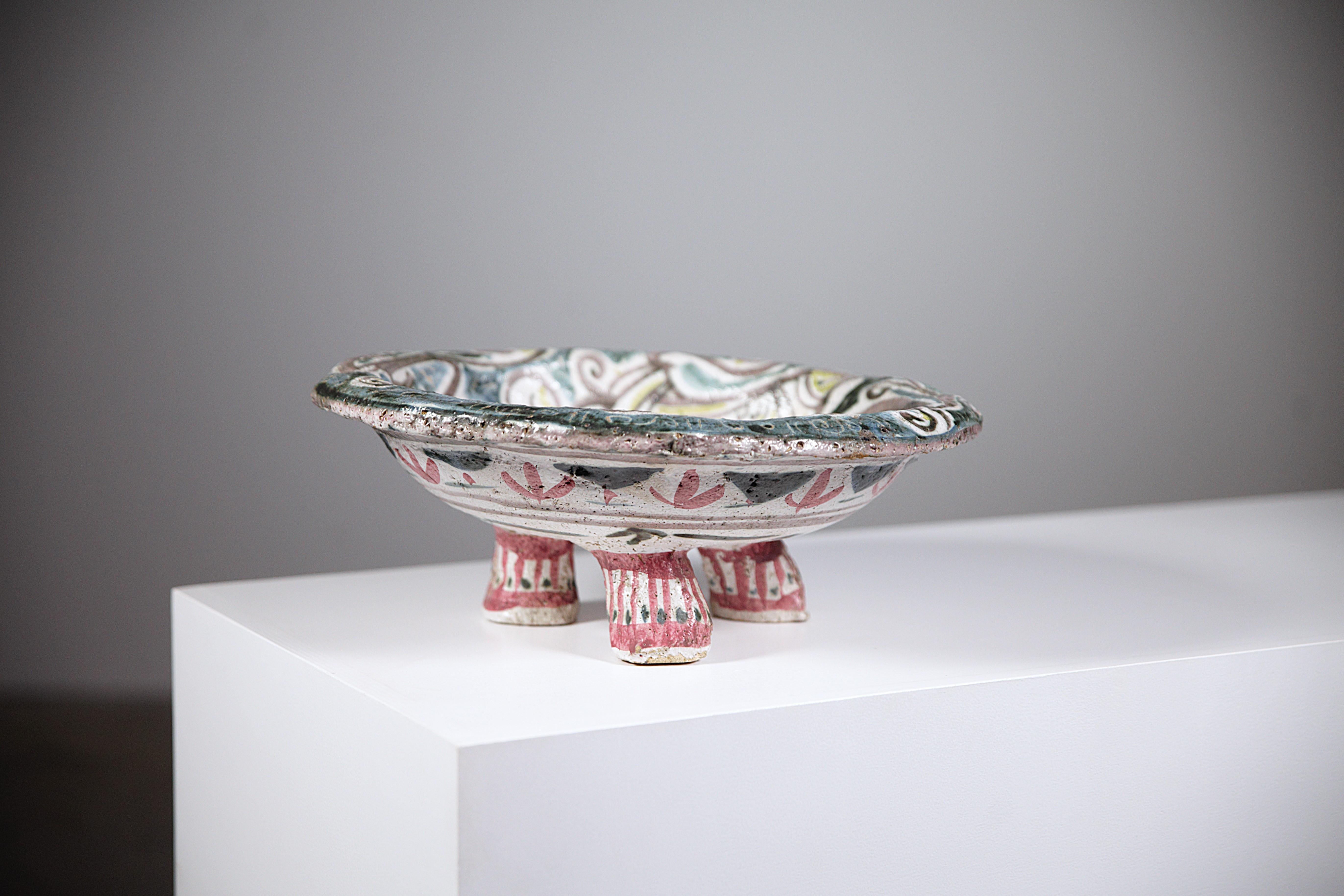 French A Tripod Ceramic Bowl by François Goalec Brittany France 1960s For Sale