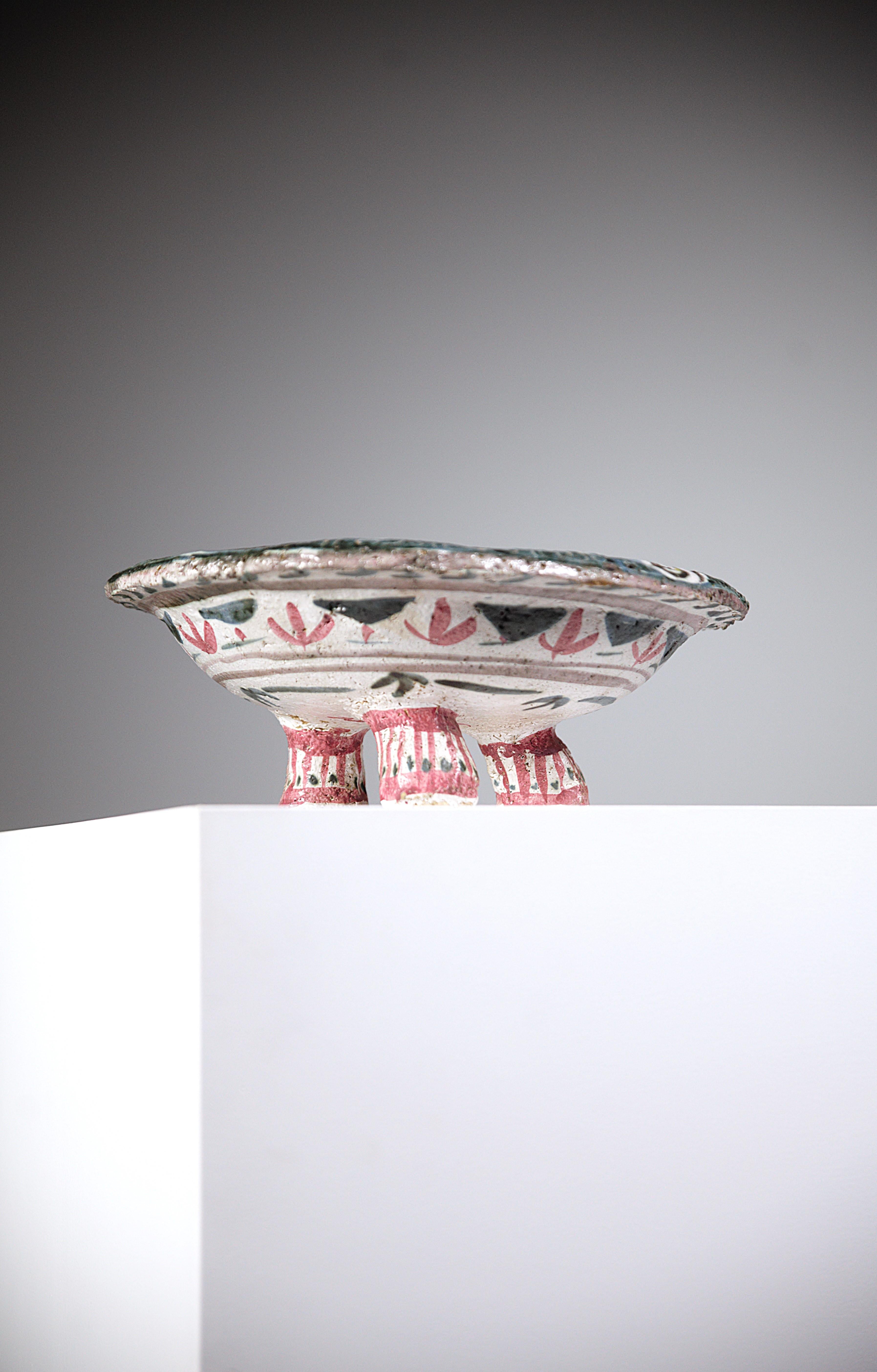 Enameled A Tripod Ceramic Bowl by François Goalec Brittany France 1960s For Sale