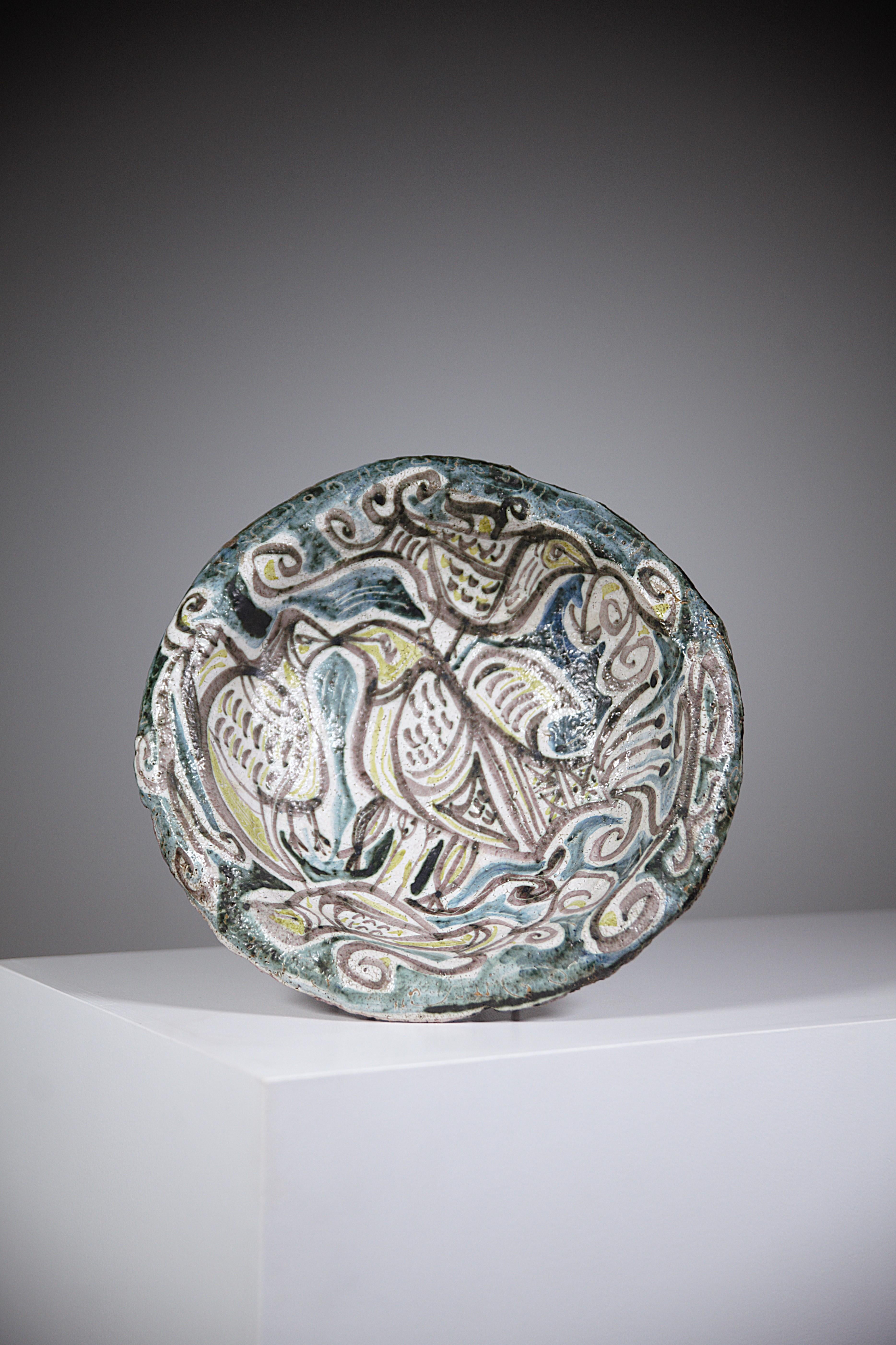Mid-20th Century A Tripod Ceramic Bowl by François Goalec Brittany France 1960s For Sale