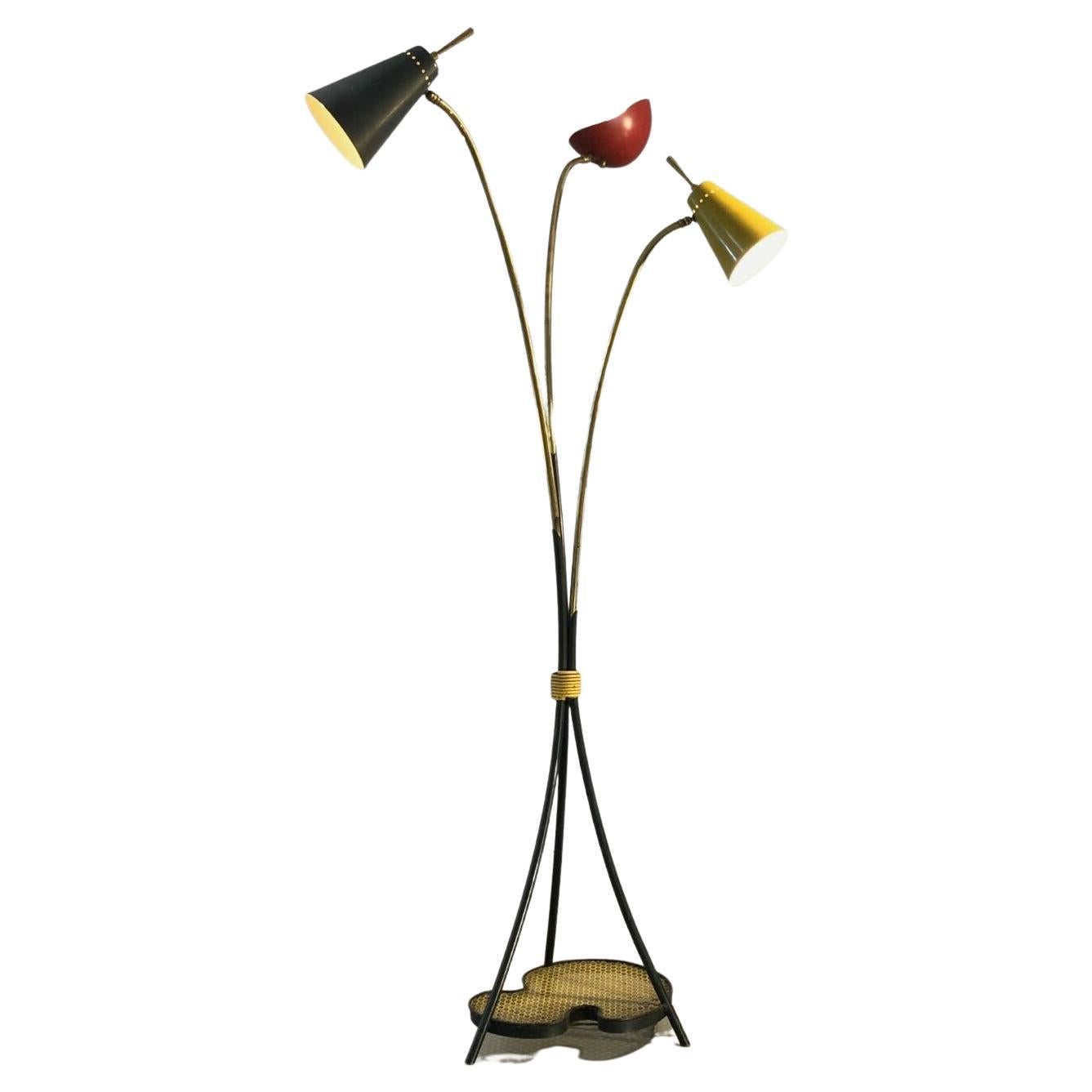 A MID-CENTURY-MODERN MODERNIST Tripod FLOOR LAMP, MATEGOT Style, France 1950 For Sale