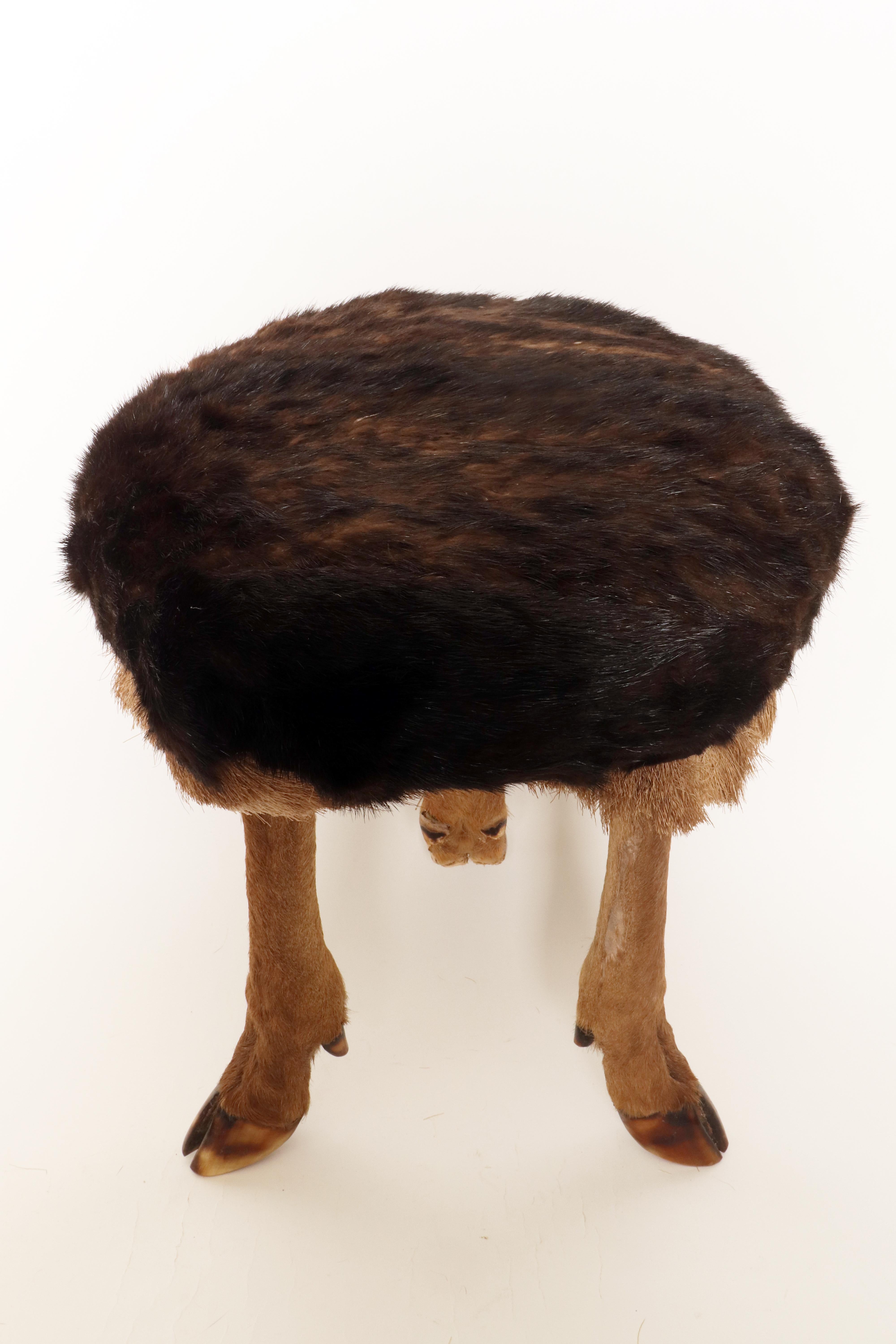 Fourrure Un tabouret tripode fabriqué à partir de pieds et de fourrure de cerf, Autriche 1880. en vente