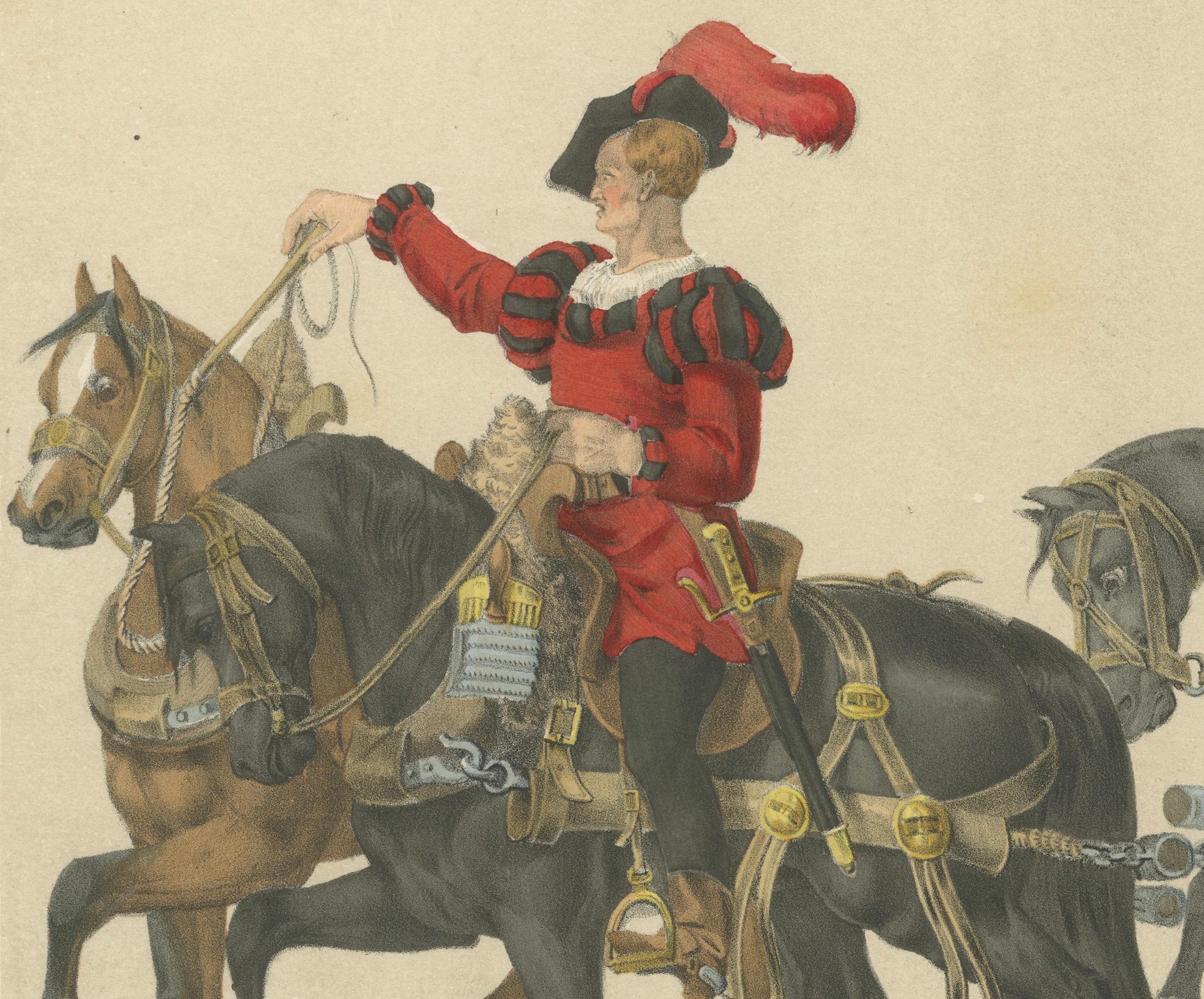 Un cortège triomphal - Bannières et armures capturées des victoires suisses, 1855 Bon état - En vente à Langweer, NL