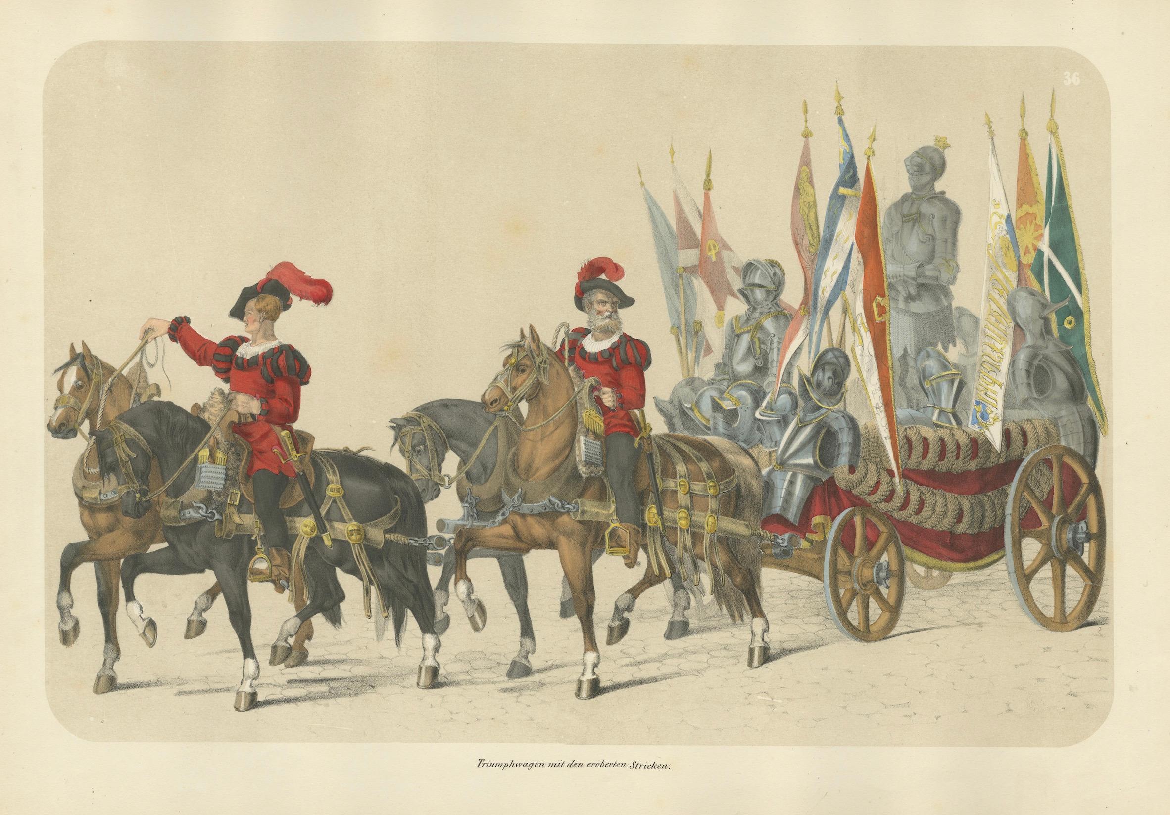 Un cortège triomphal - Bannières et armures capturées des victoires suisses, 1855 en vente 1