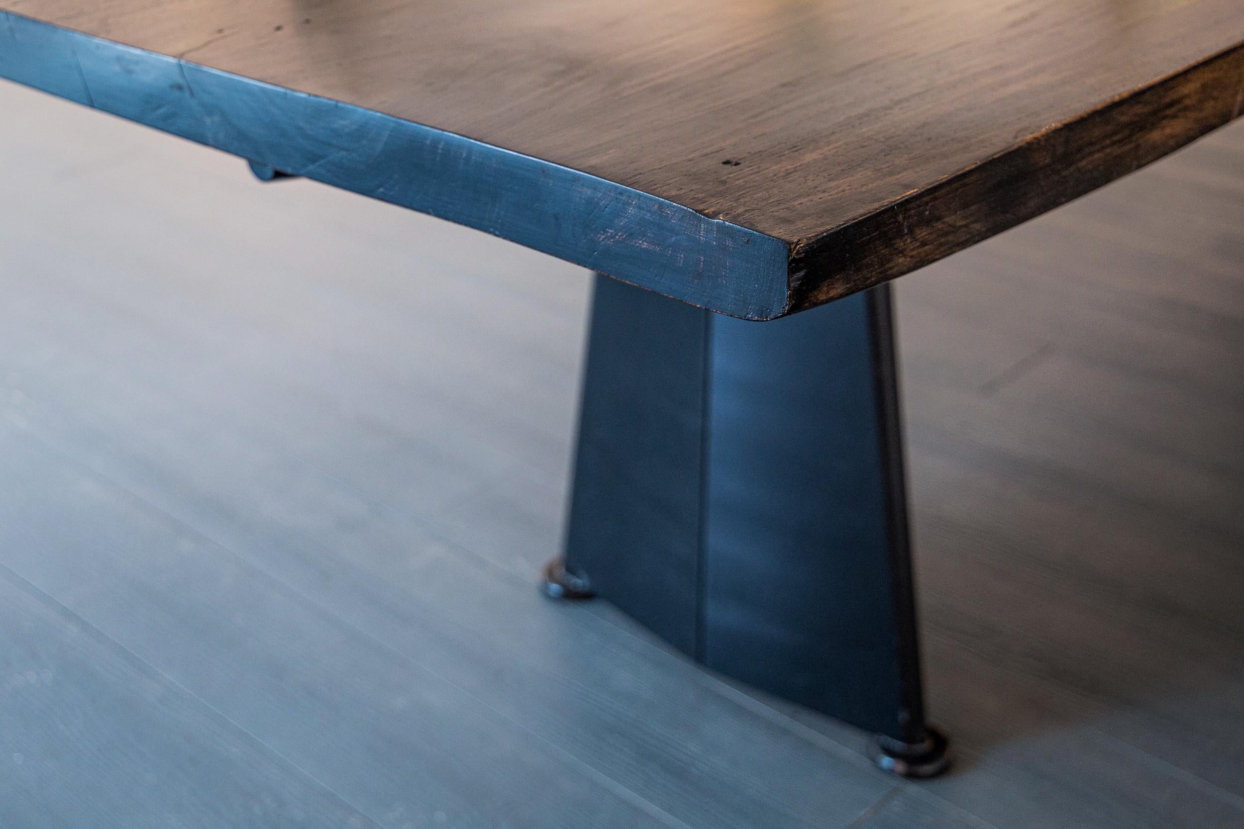 Steel Tropical Hardwood Top Trapeze Table by Jean Prouvé