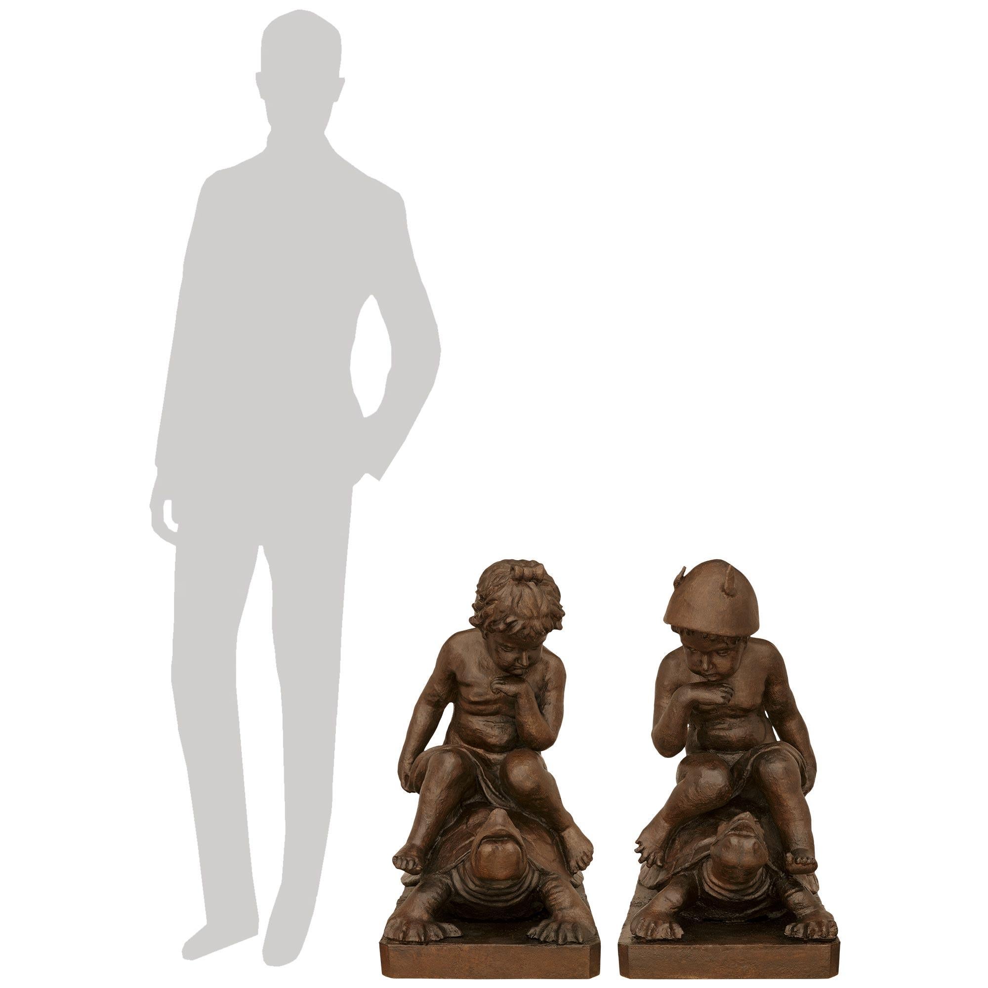 A true pair of French 19th century Cast Iron statues In Good Condition For Sale In West Palm Beach, FL