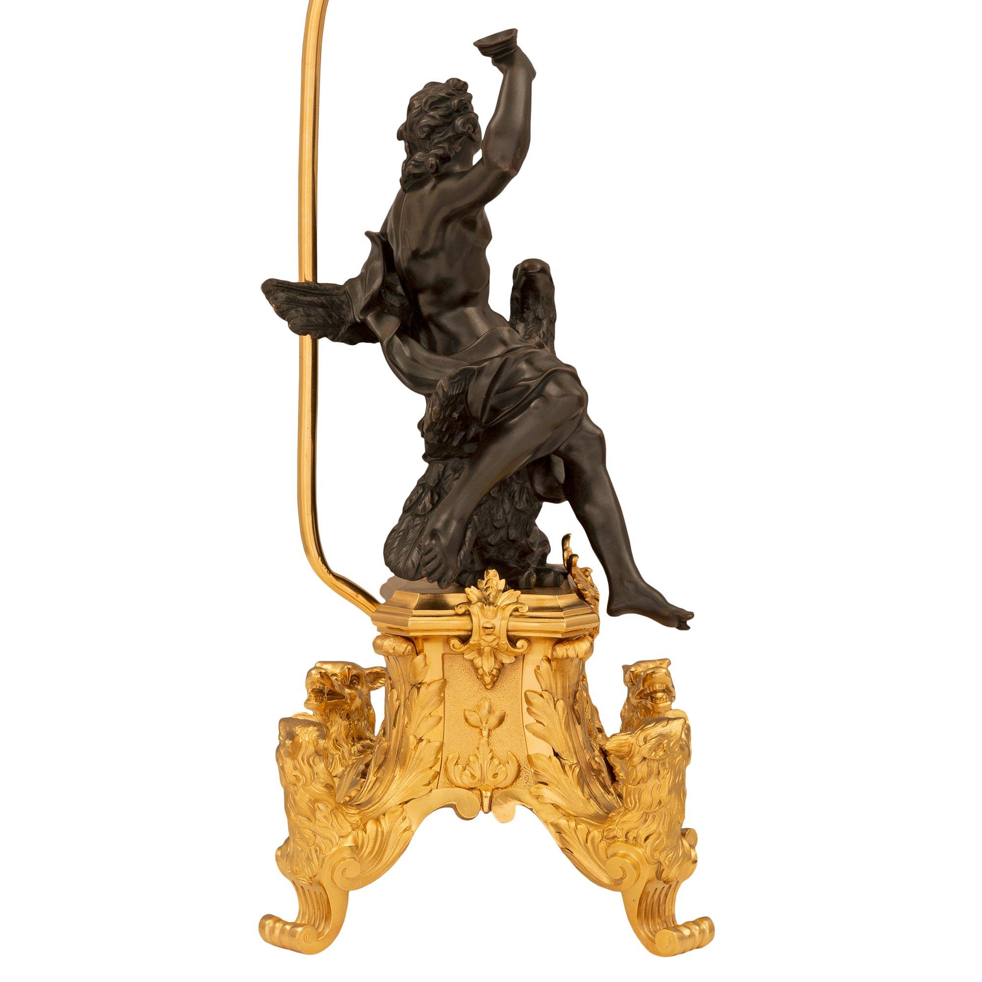 Patinated True Pair of French 19th Century Louis XIV St. Ormolu and Bronze Lamps For Sale