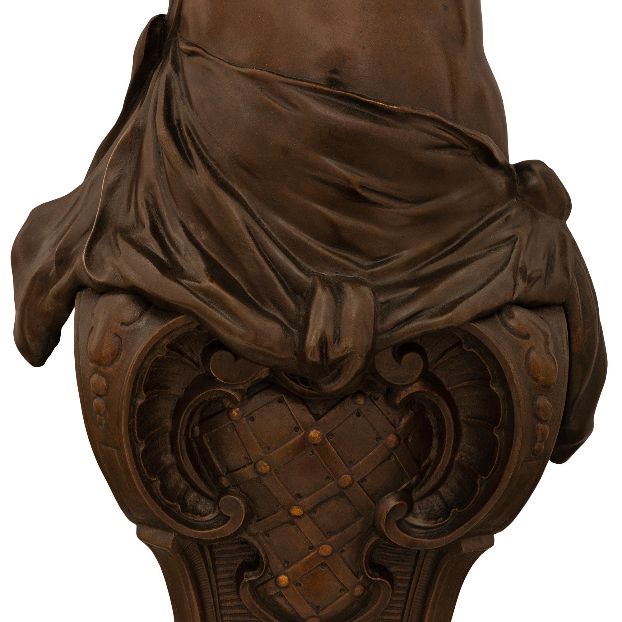 Ein echtes Paar französischer Sockel aus patinierter Bronze im Stil Louis XV des 19. (19. Jahrhundert) im Angebot