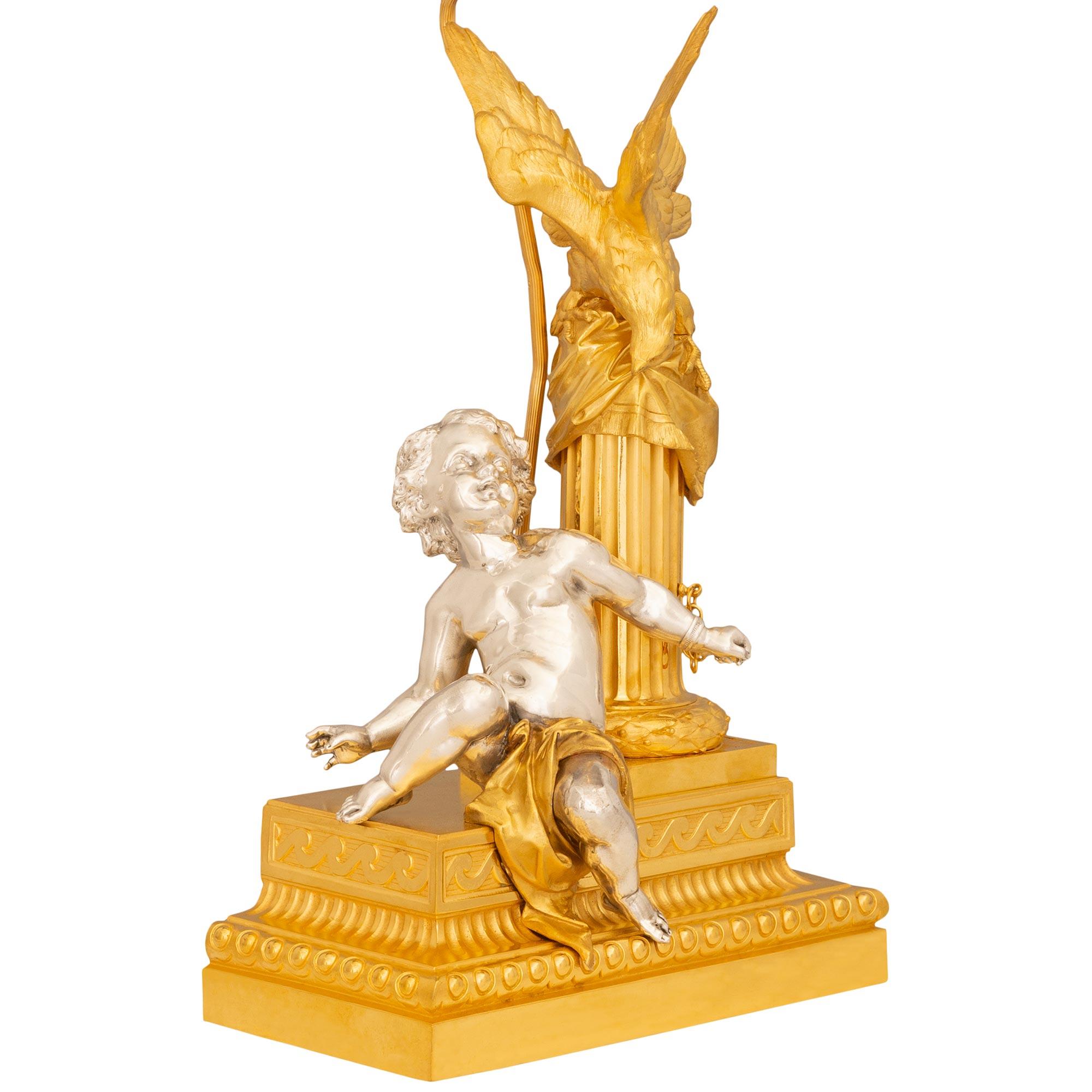 A true pair of French 19th century Louis XVI st Ormolu and Silvered Bronze lamps For Sale 1