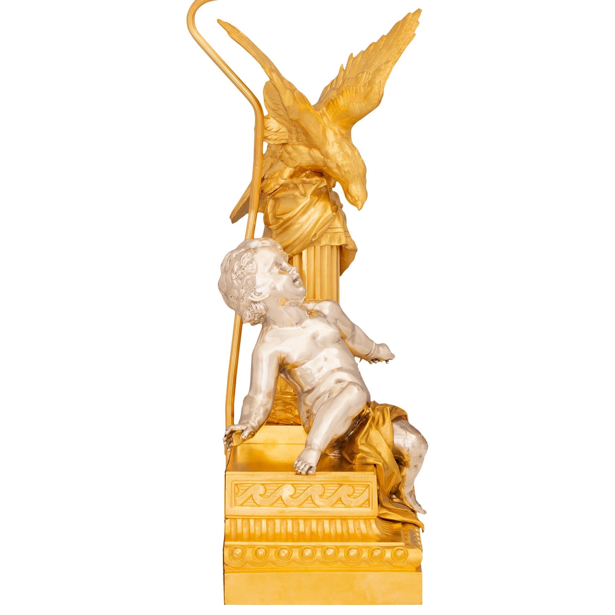 A true pair of French 19th century Louis XVI st Ormolu and Silvered Bronze lamps For Sale 2