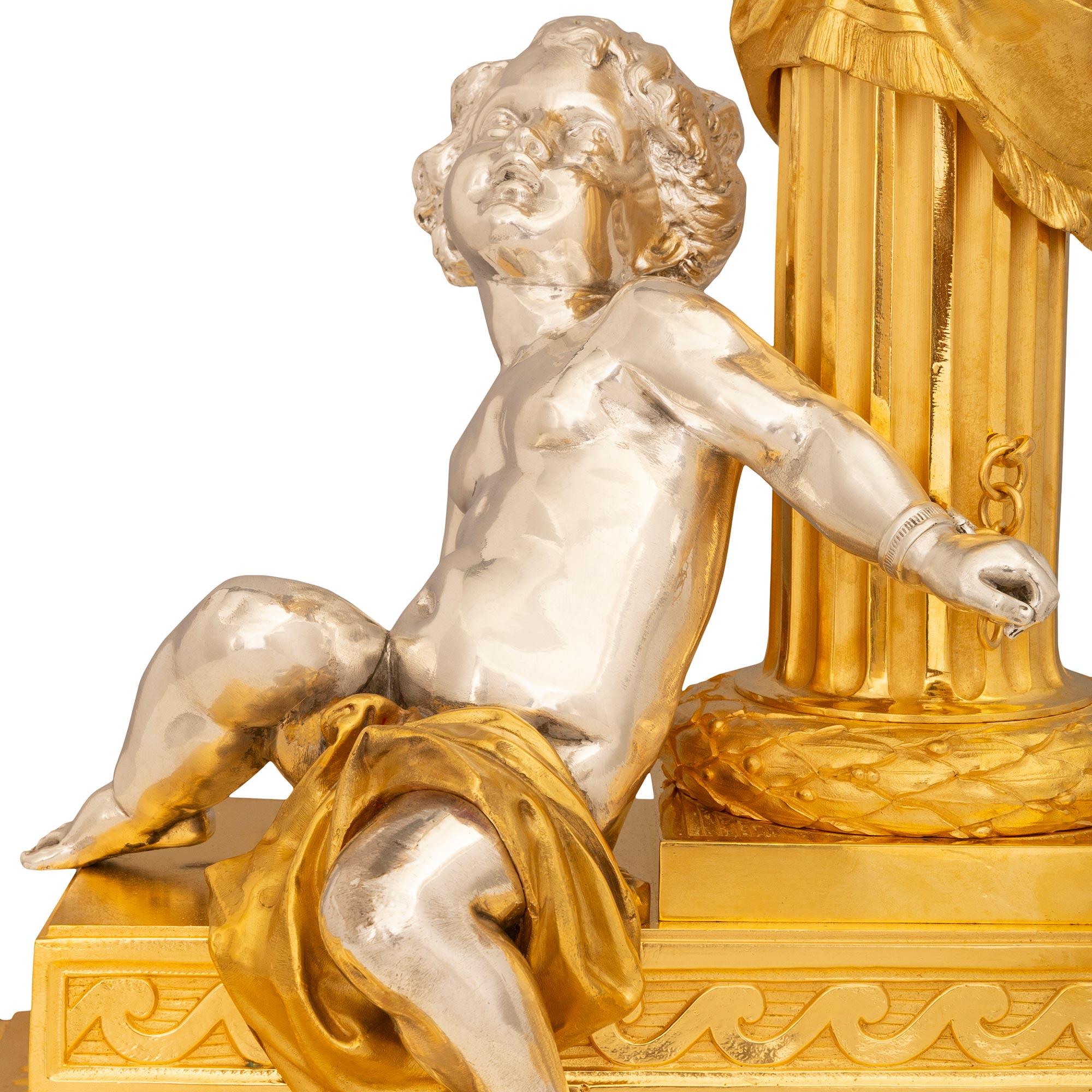 A true pair of French 19th century Louis XVI st Ormolu and Silvered Bronze lamps For Sale 4