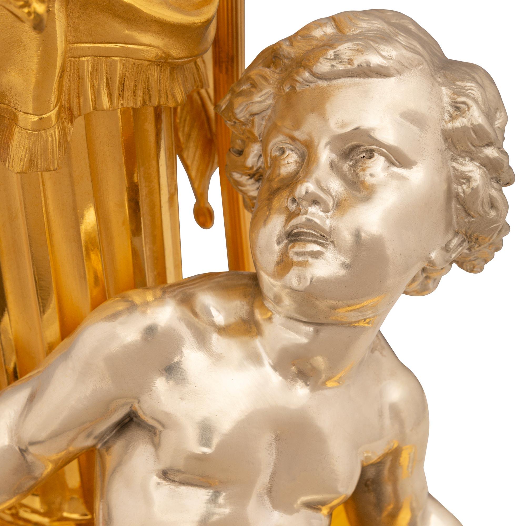 A true pair of French 19th century Louis XVI st Ormolu and Silvered Bronze lamps For Sale 5