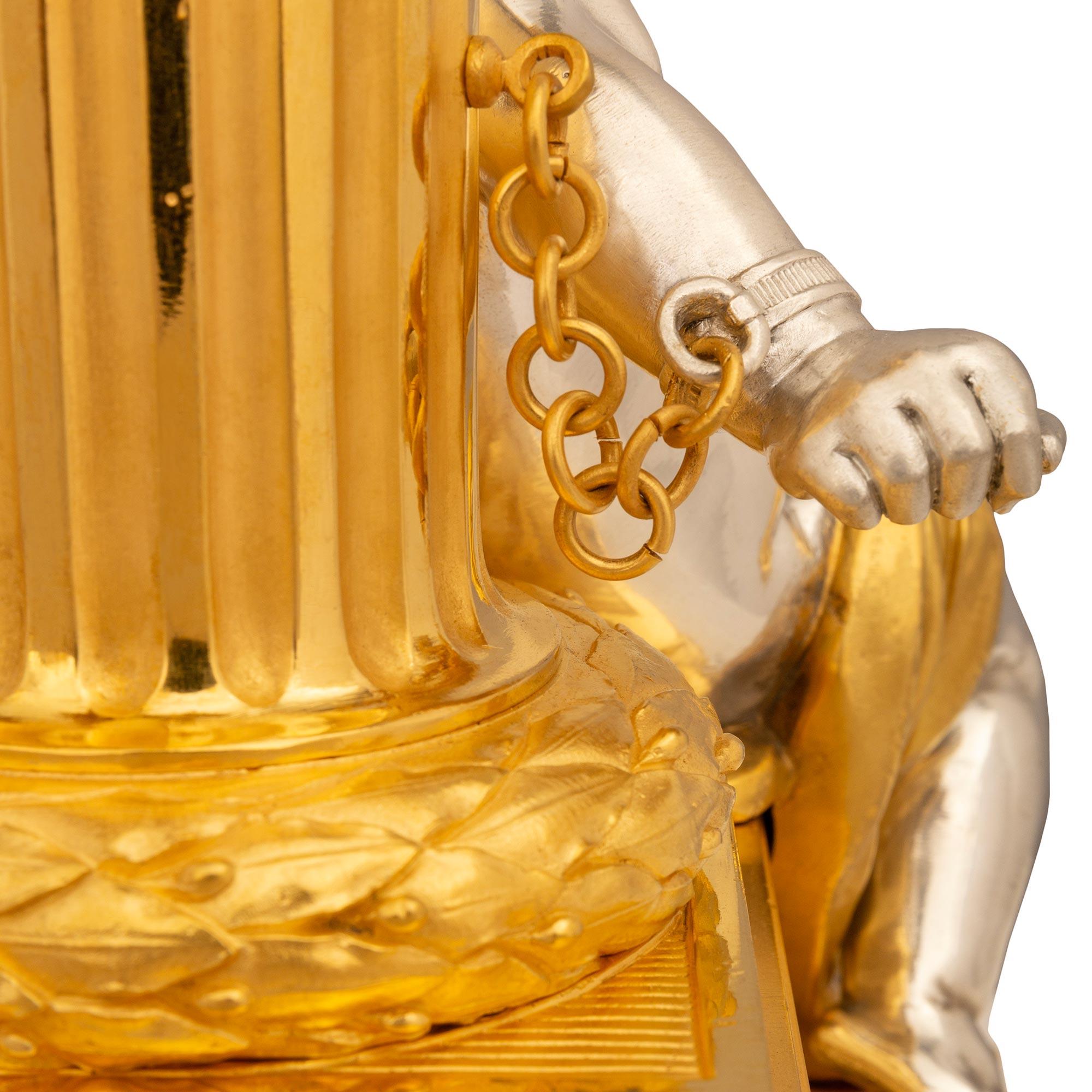 A true pair of French 19th century Louis XVI st Ormolu and Silvered Bronze lamps For Sale 6