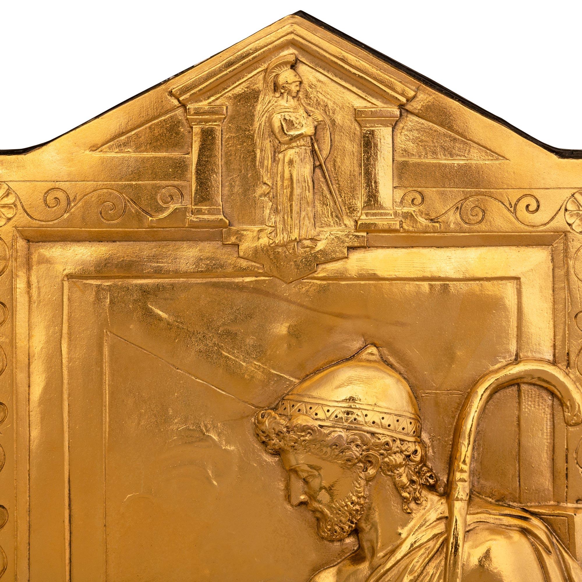 Français Paire de plaques en bronze doré datant de 1869, de style néo-classique du 19e siècle. plaques en bronze doré, datées de 1869 en vente