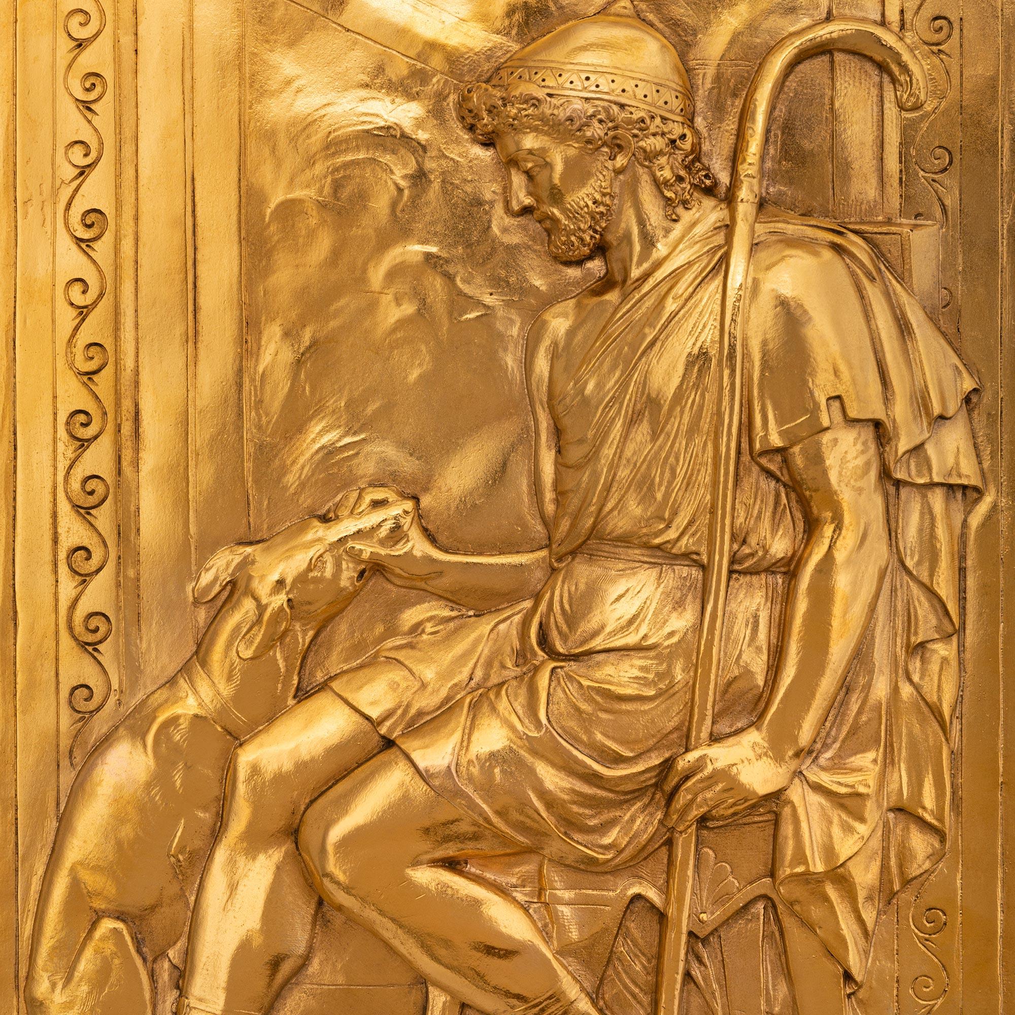 XIXe siècle Paire de plaques en bronze doré datant de 1869, de style néo-classique du 19e siècle. plaques en bronze doré, datées de 1869 en vente