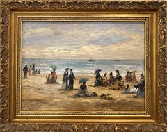 "La Cote Normandi" Beach Scene Early 20th Century Impressionistic Oil Painting 