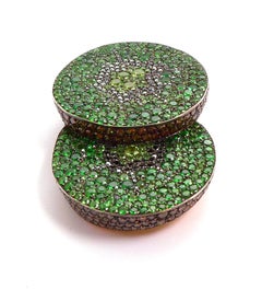 Tsavorite and Black and Brown Diamond in 18 Karat Yellow Gold and Silver Brooch