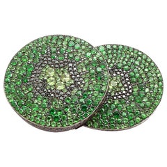 Tsavorite and Black and Brown Diamond in 18 Karat Yellow Gold and Silver Brooch