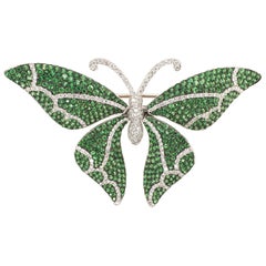 Tsavorite Garnet and Diamond Butterfly Brooch
