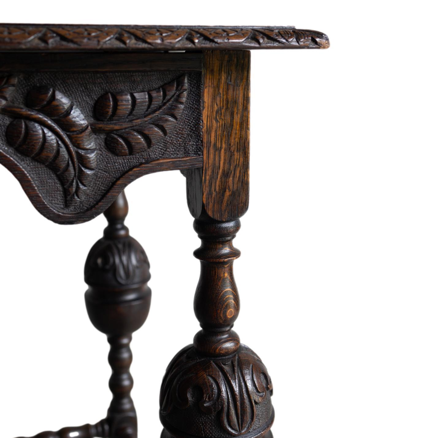 Late 19th Century A Tudor-Style Carved Oak Center Table with Daisy Medallions, English, ca. 1880 For Sale
