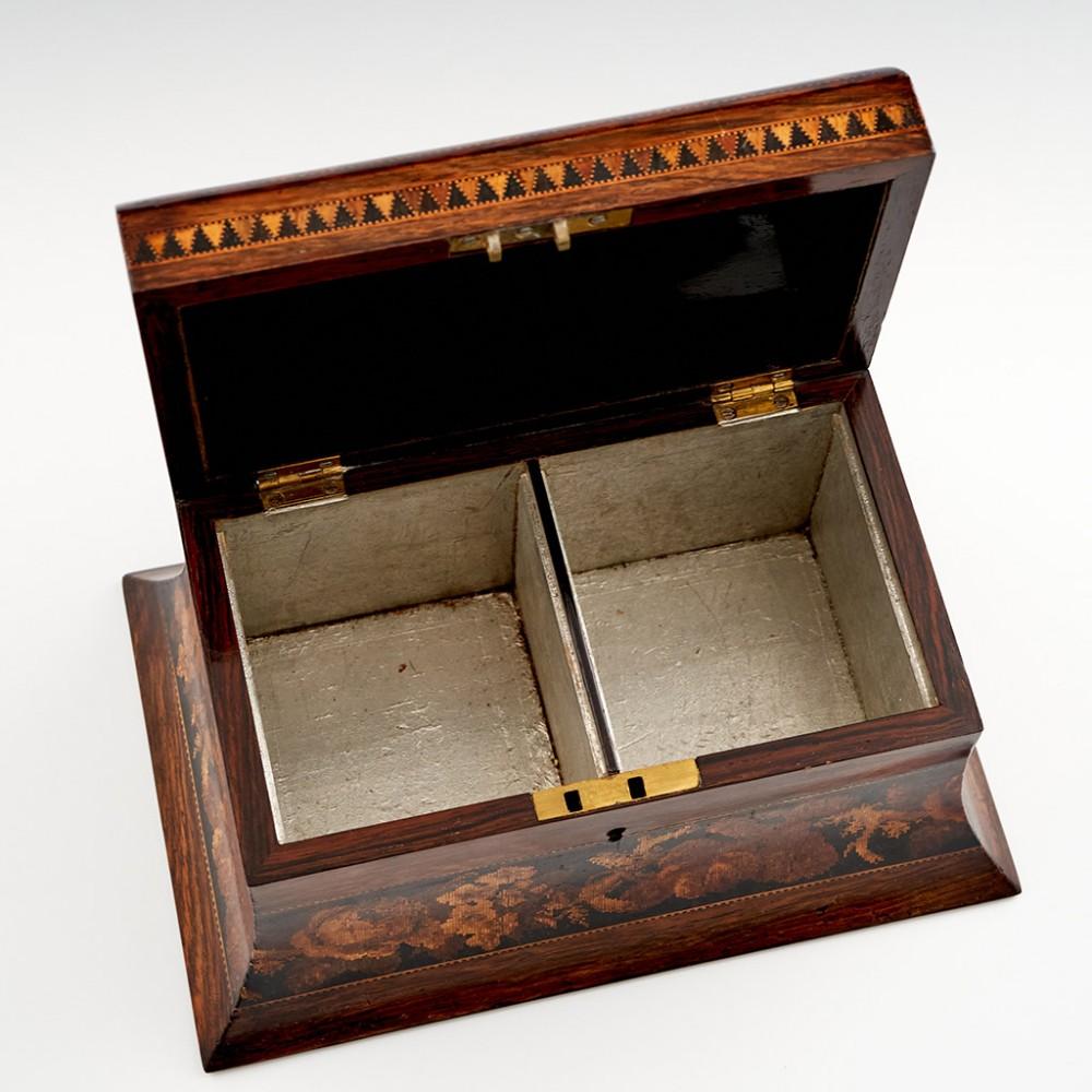 A Tunbridge Ware Two Compartment Tea Caddy with Rounded Lid, c1870 For Sale 3