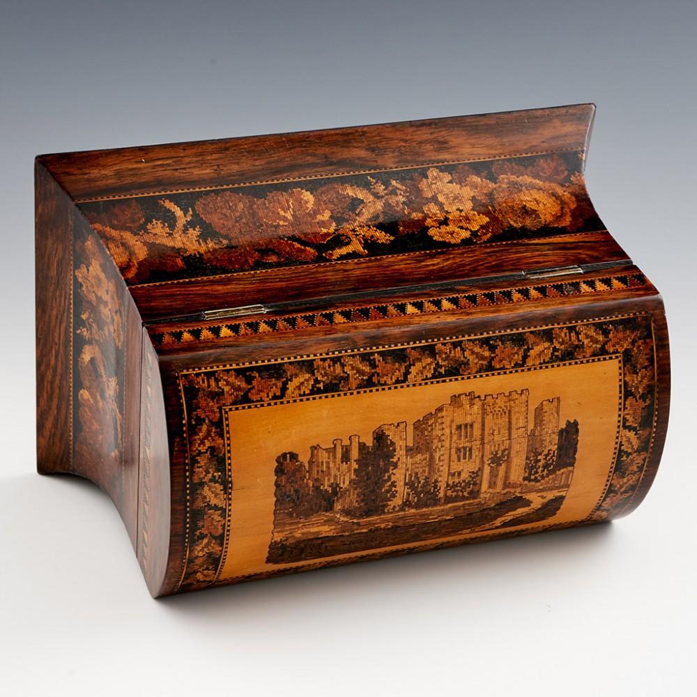 Lacquer A Tunbridge Ware Two Compartment Tea Caddy with Rounded Lid, c1870 For Sale