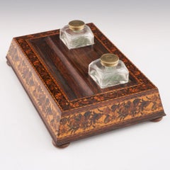 A Tunbridge Ware Writing Stand with Floral Mosaic Bands, c1880