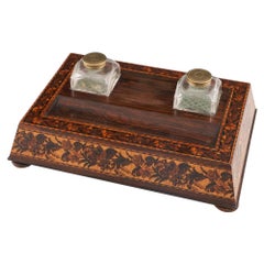 A Tunbridge Ware Writing Stand with Floral Mosaic Bands, c1880