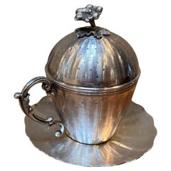 A Turkish Silver Cup with Decorative Lid and Saucer c1900