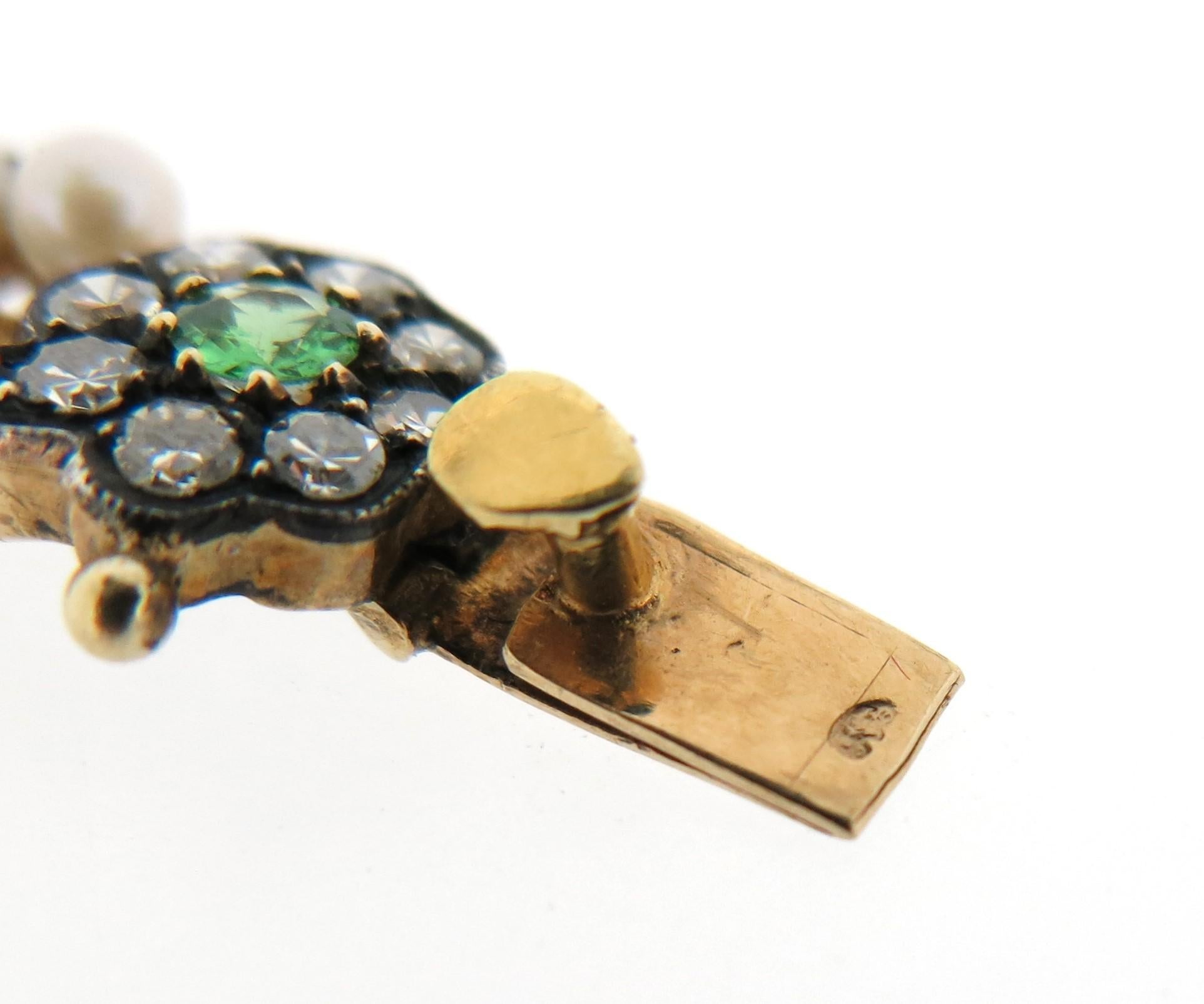 Art Nouveau Turn of the Century Demantoid Garnet and Diamond Bracelet For Sale