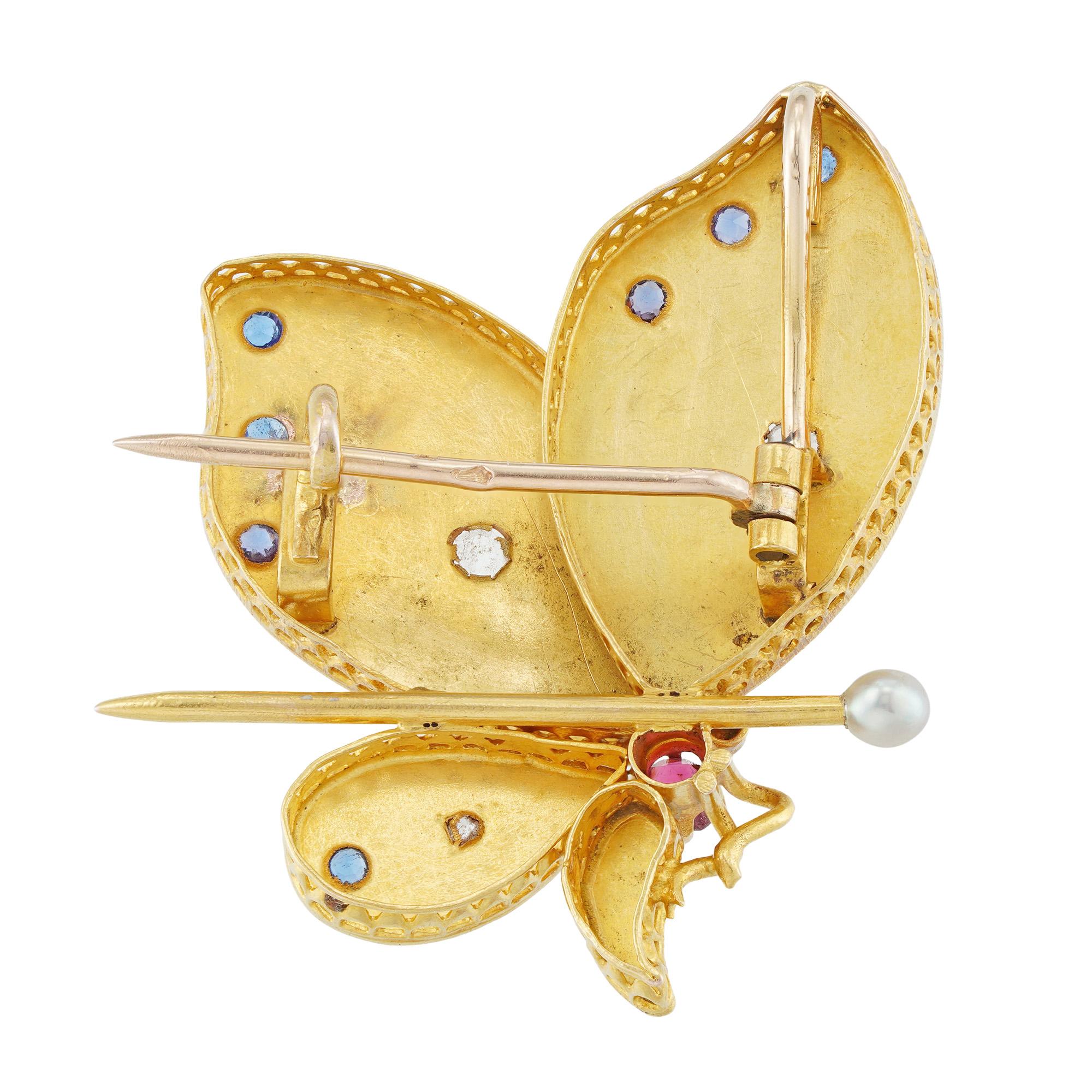 Late Victorian Turn-of-the-Century Gold Butterfly Brooch/Pendant