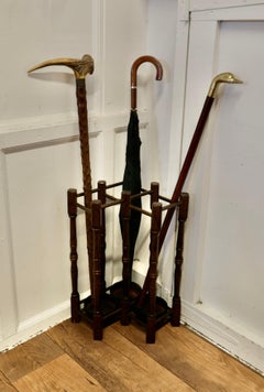 A Turned Beech Corner Stick and Umbrella Stand