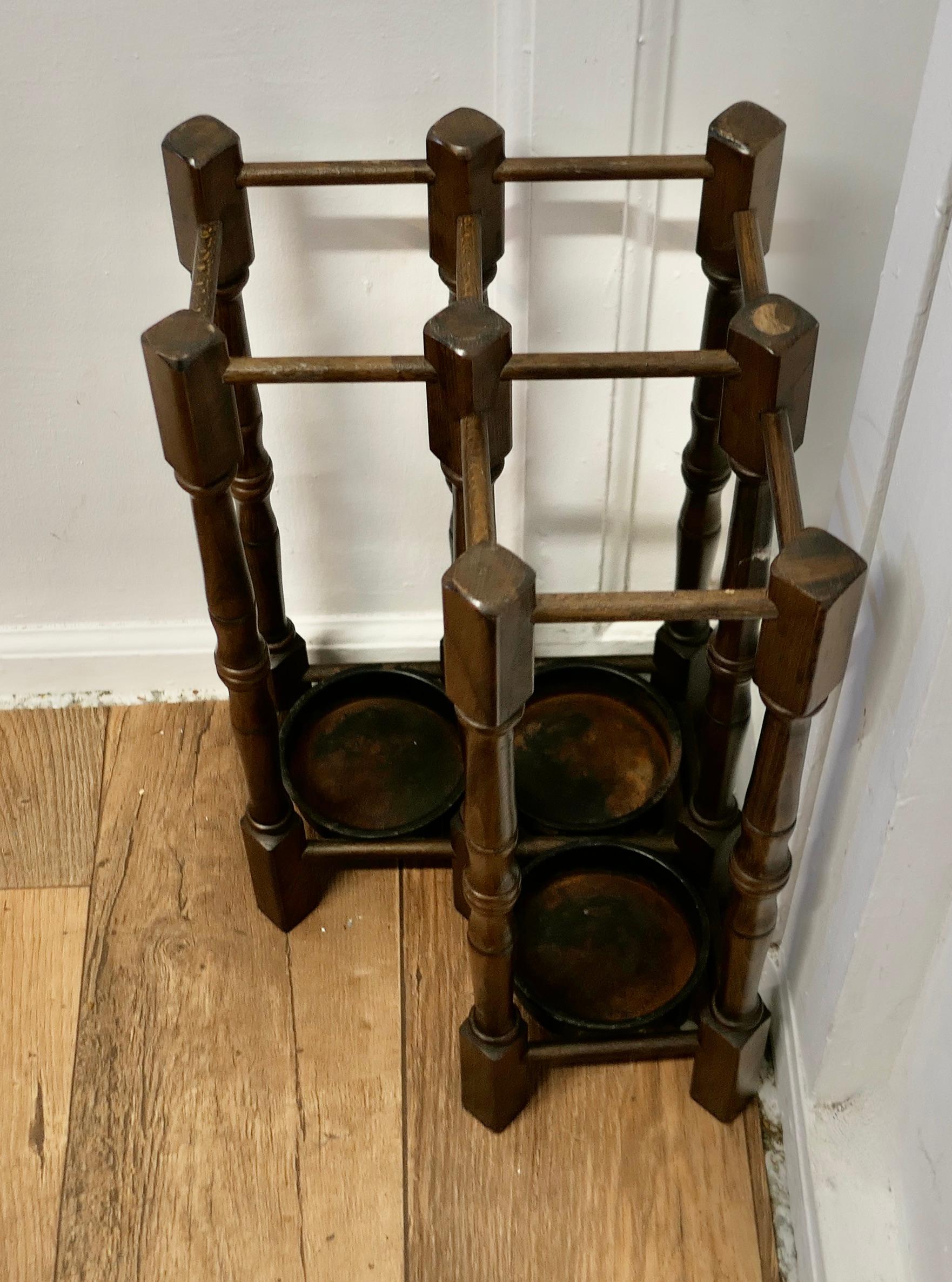 A Turned Beech Corner Stick and Umbrella Stand For Sale 1