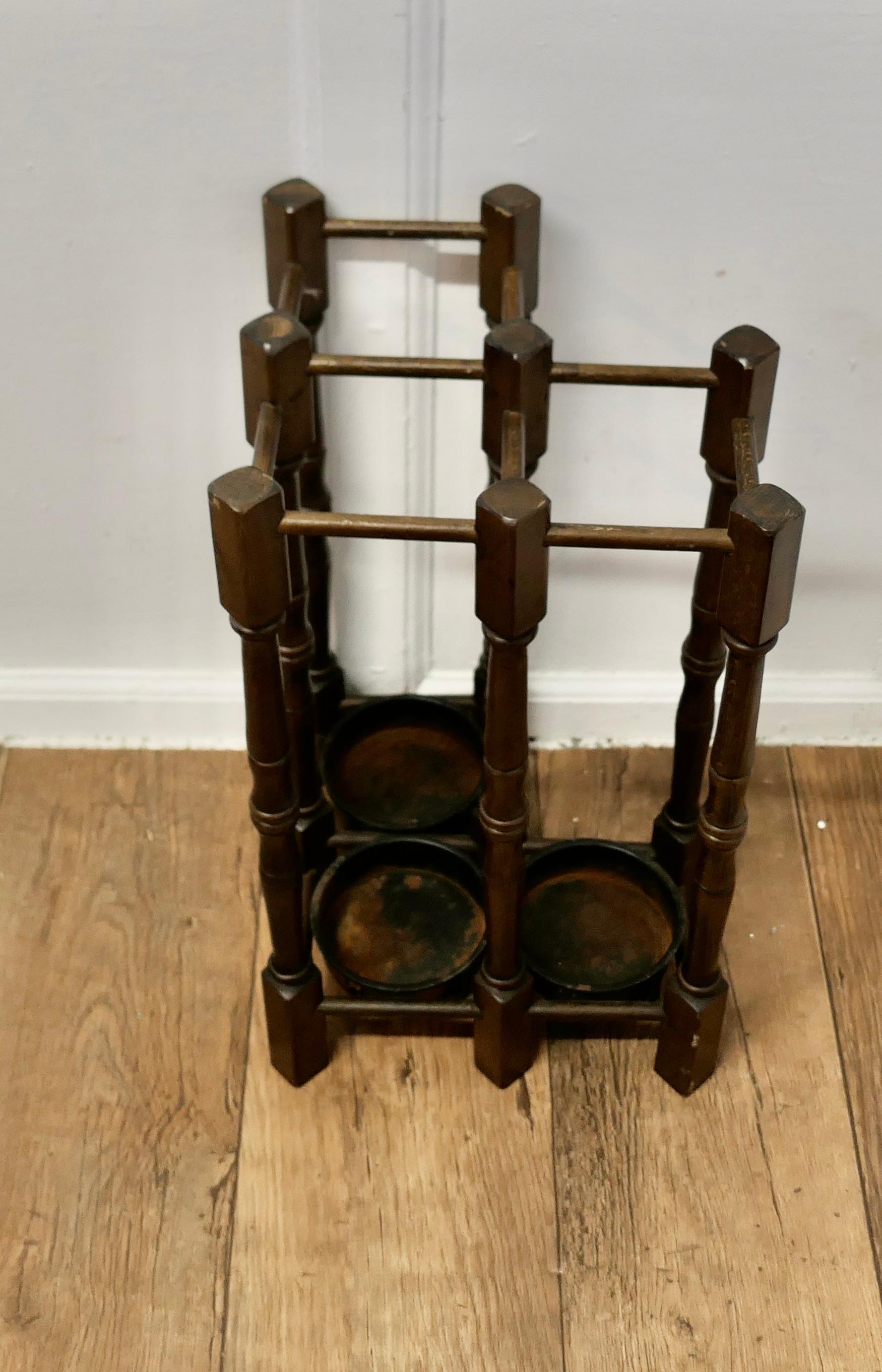 A Turned Beech Corner Stick and Umbrella Stand For Sale 2