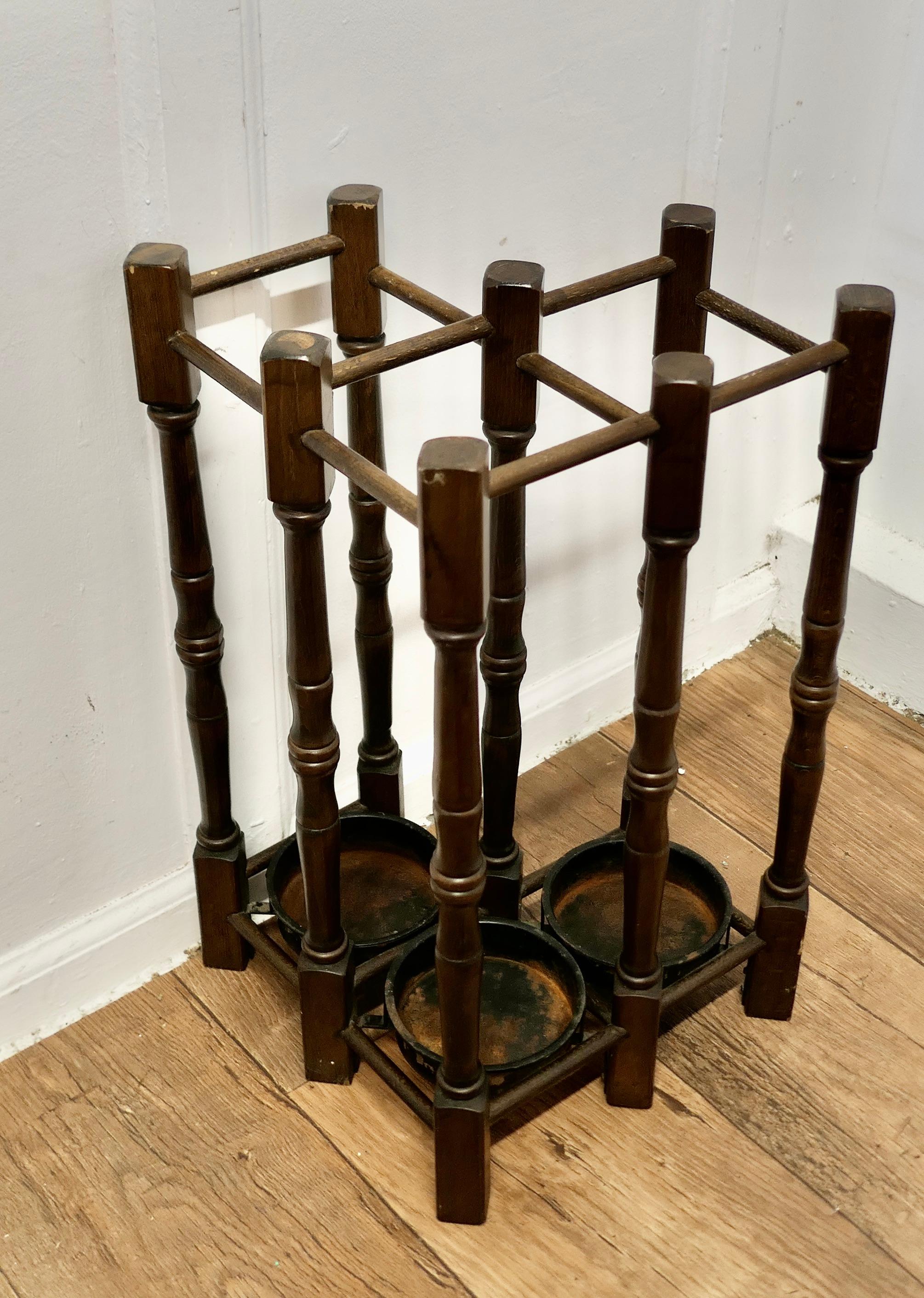 A Turned Beech Corner Stick and Umbrella Stand For Sale 3