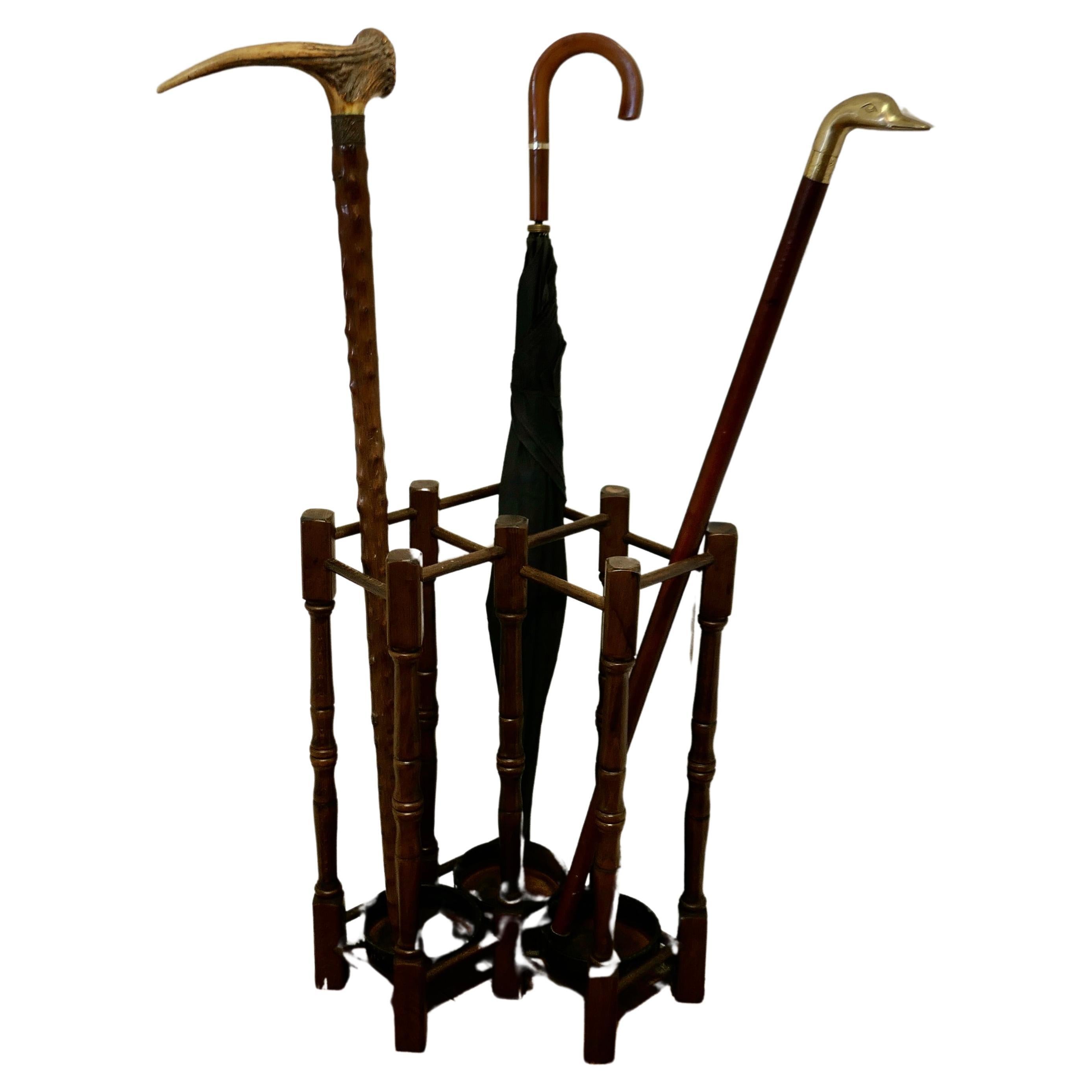 A Turned Beech Corner Stick and Umbrella Stand For Sale