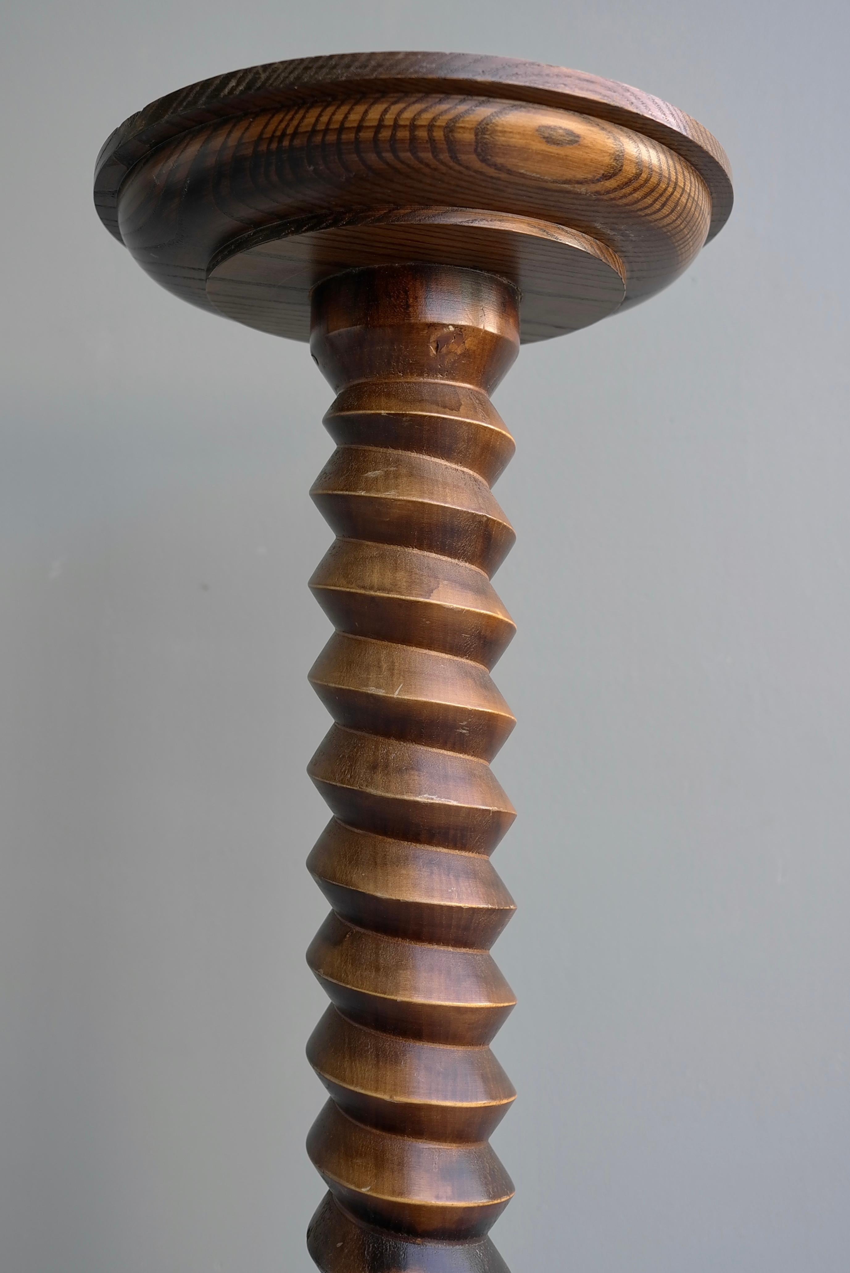 Turned Solid Oak Pedestal in Line of Charles Dudouyt, France, 1950s For Sale 1
