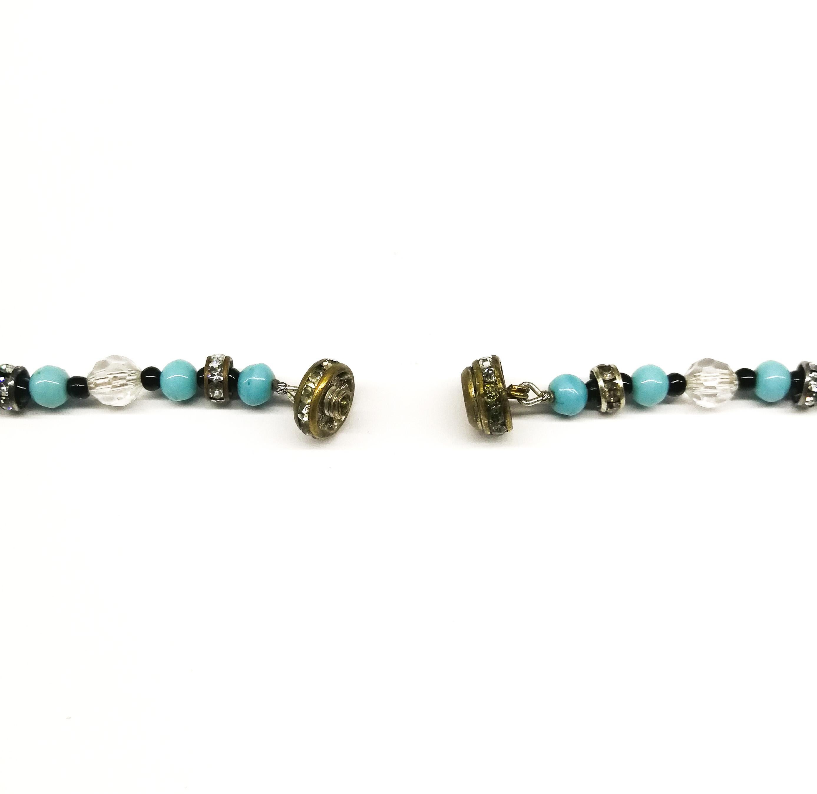 A turquoise and frosted bead, clear crystal and paste sautoir necklace, 1920s For Sale 2