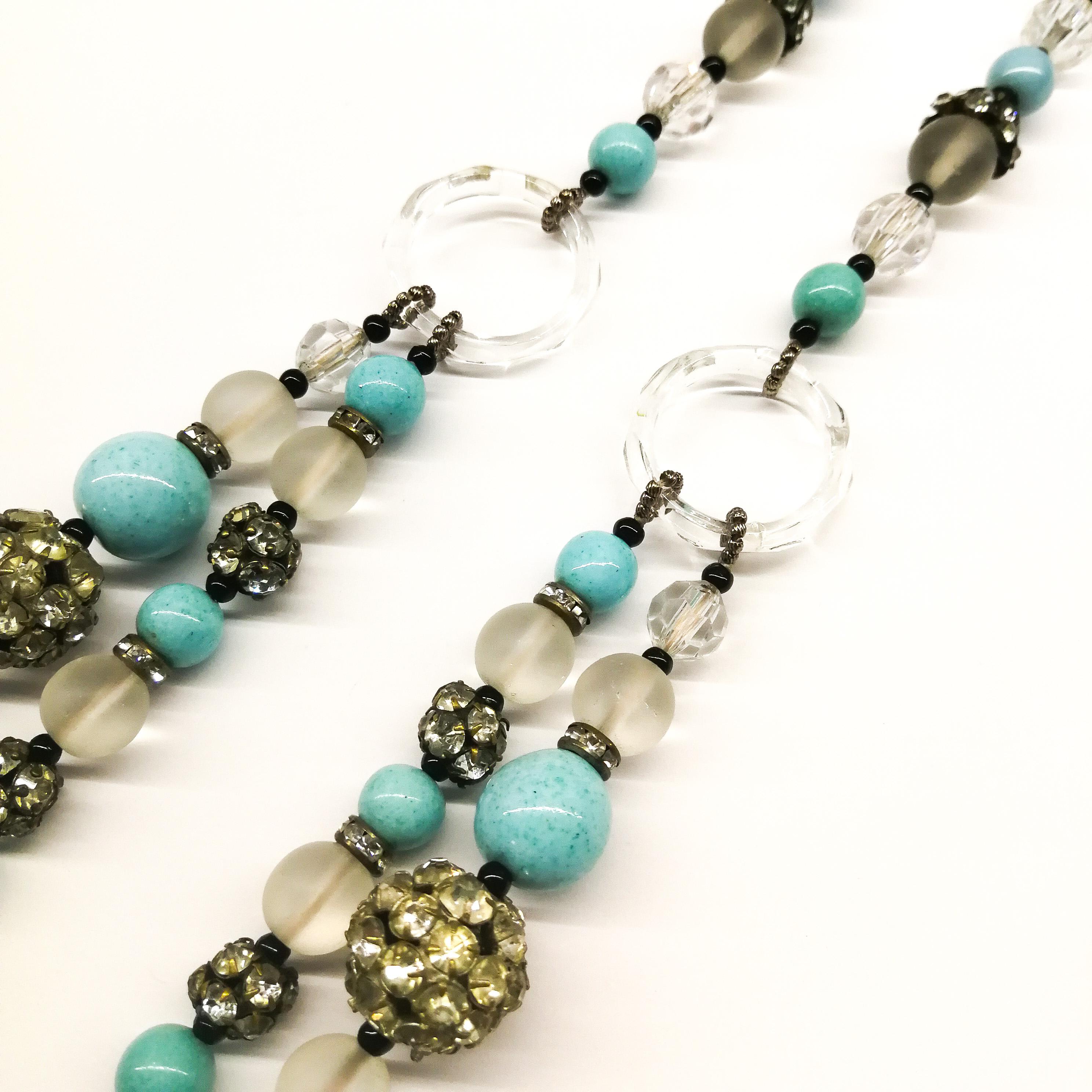 Halskette aus türkisfarbener und mattierter Perle, klarem Kristall und Paste, 1920er Jahre im Angebot 2