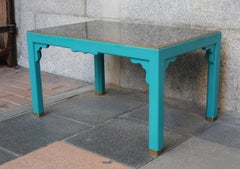 Turquoise, Black Glass and Brass Midcentury French Coffee Table, 1960