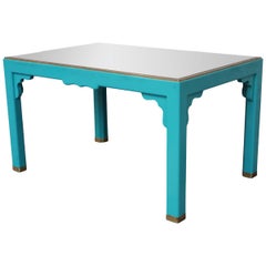 Turquoise, Black Glass and Brass Midcentury French Coffee Table, 1960