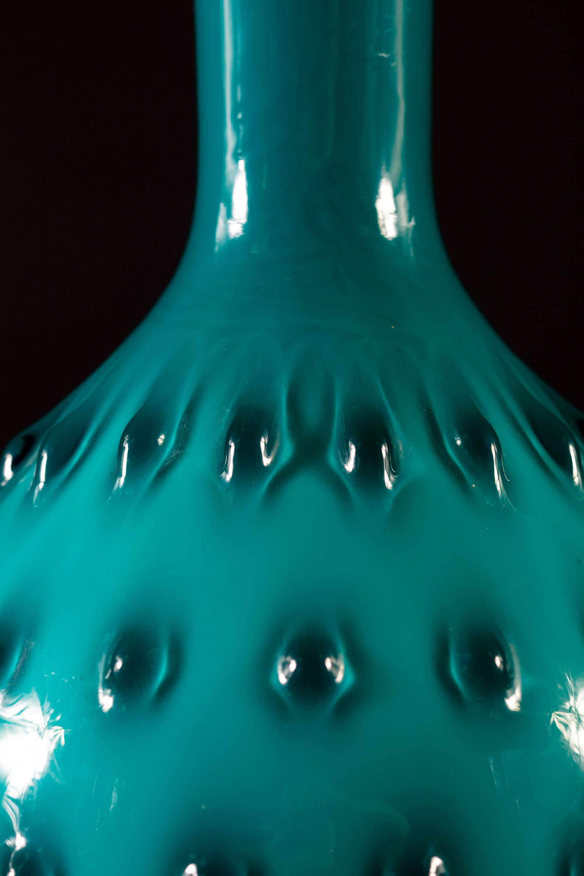 Italian Turquoise Empoli Glass Vase as a Table Lamp