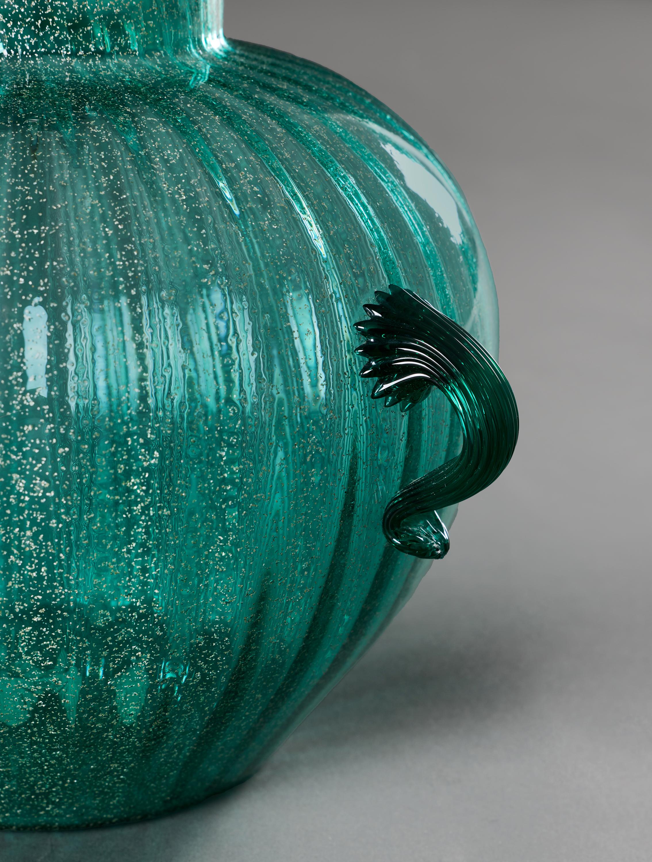20th Century A Turquoise Murano Glass Silver Fleck Glass Vase as a Lamp For Sale
