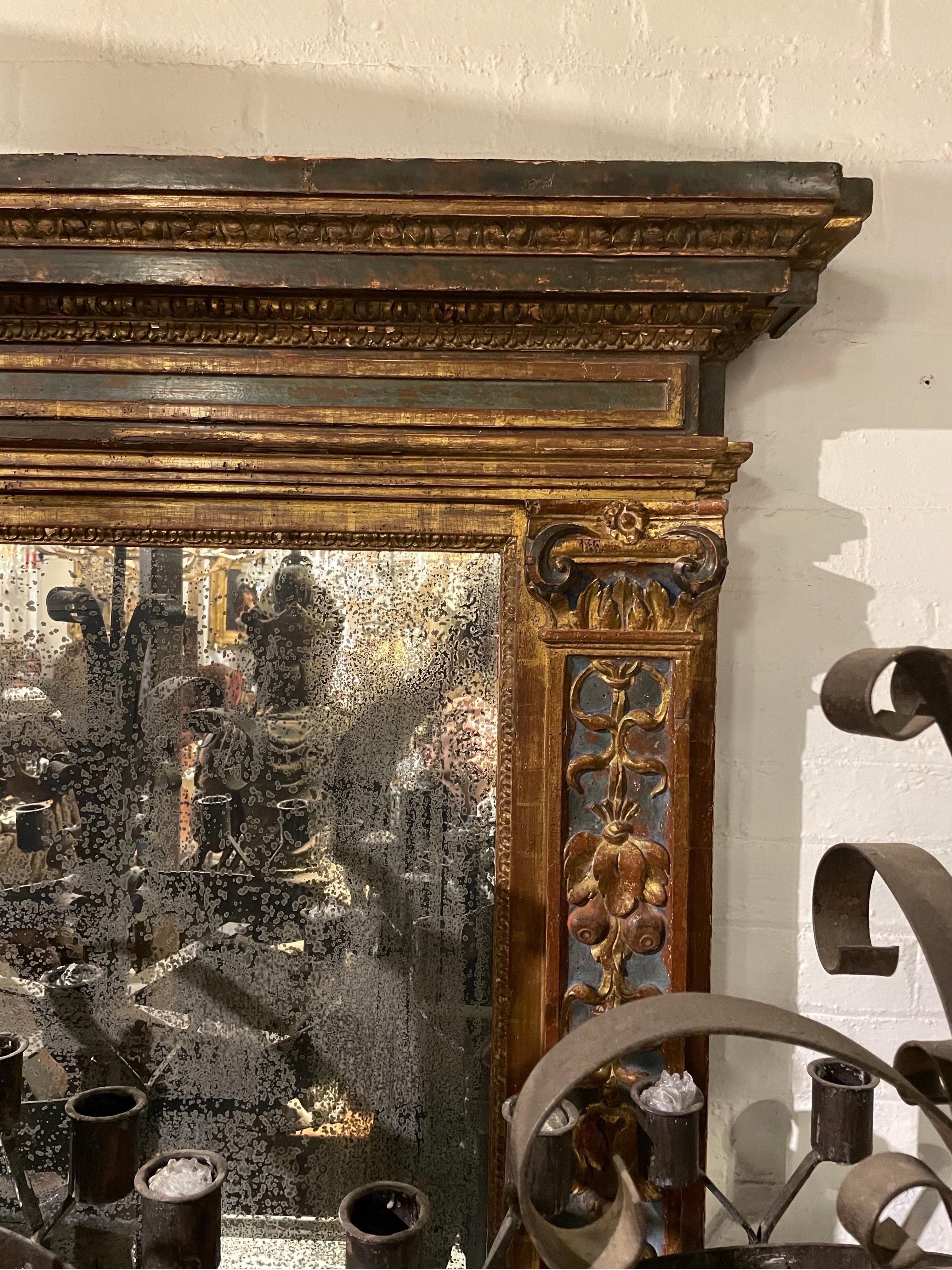 18th Century and Earlier A Tuscan Gilt and Polychrome Neo-Classical Mirror, Italian Circa 1760 For Sale
