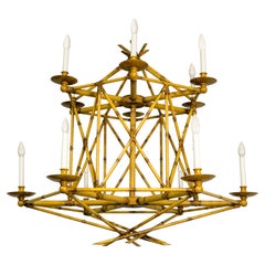 A Twelve-Light Bamboo Brûlé Chandelier by David Duncan Studio
